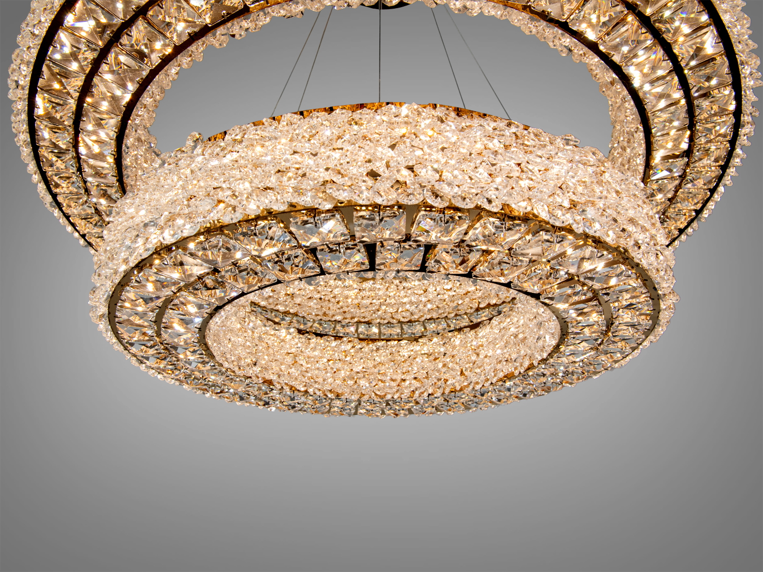 Підвісна LED люстра Diasha золото 2 кільця 126Вт