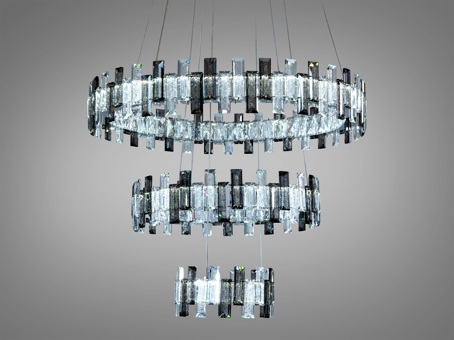 Кришталеві кільця люстри відбивають світло, підкреслюючи елегантність та стиль інтер′єру.