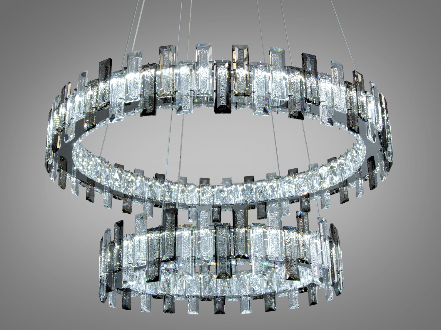 Декоративна люстра з кришталевими елементами, що створюють ефект сяйва. Підходить для просторих приміщень.