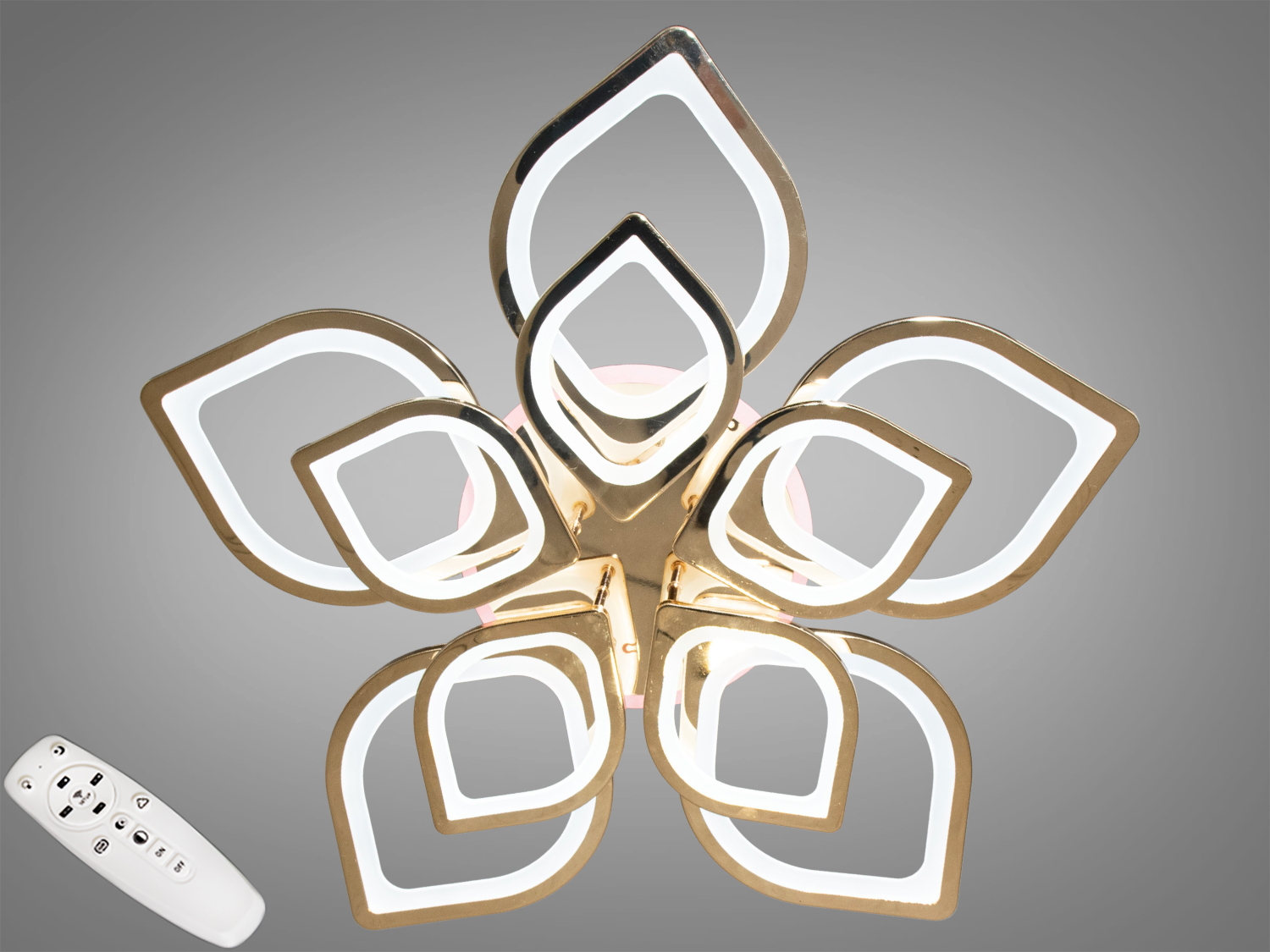 Стельова стильна люстра з диммером і LED підсвічуванням, колір золото ...