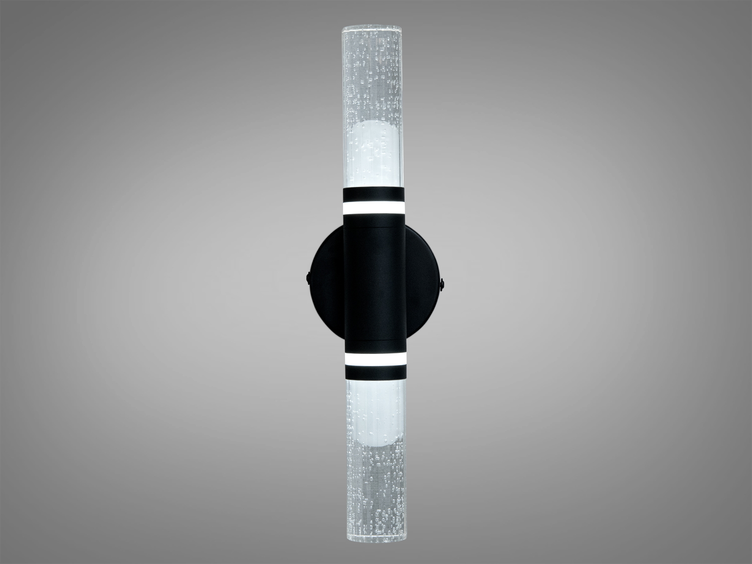 Декоративний світильник з вертикальним циліндричним плафоном, бульбашковий дизайн. Чорна металева основа, підходить для коридорів.