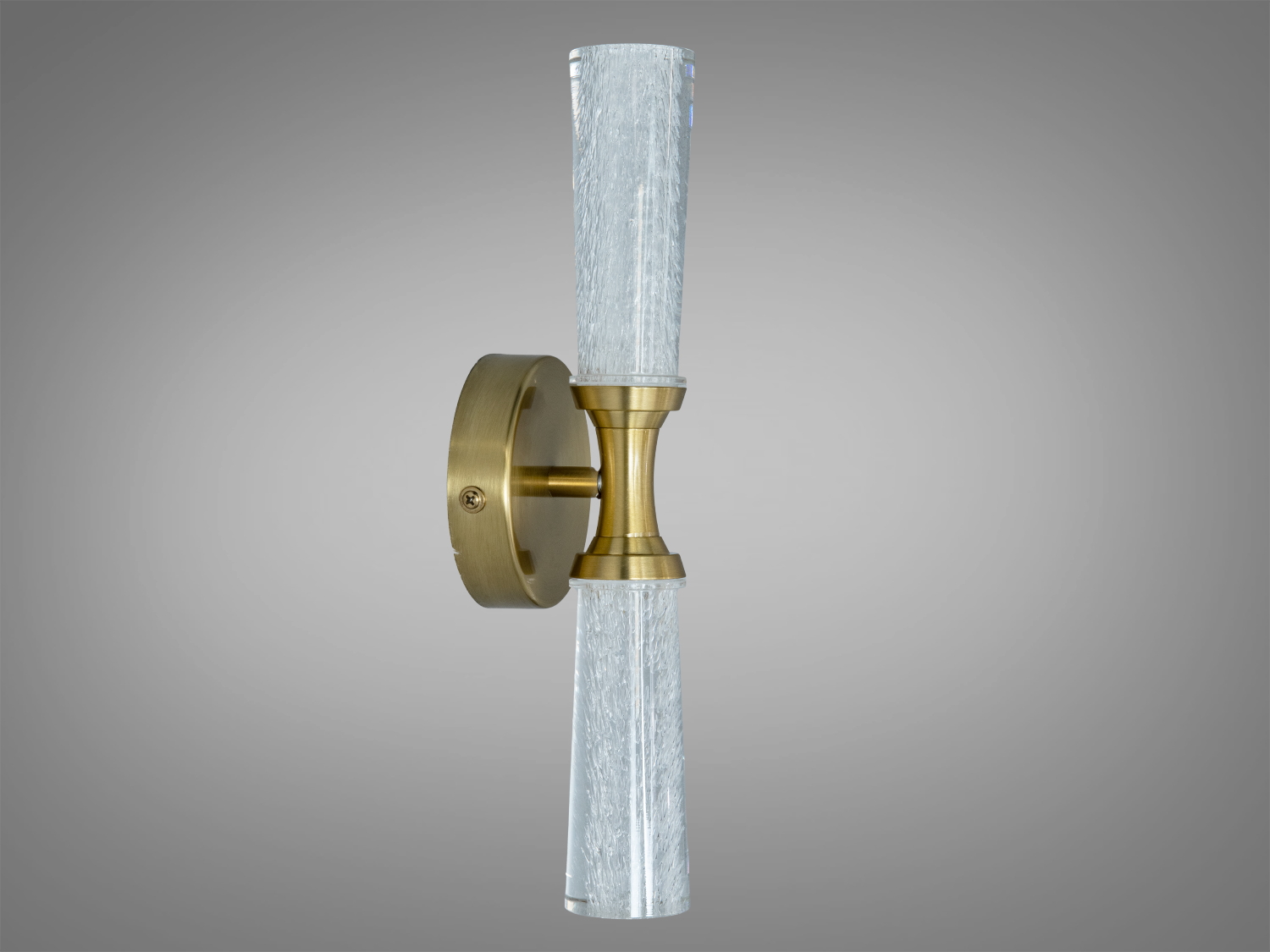 Настінний світильник з двома витягнутими скляними плафонами. Бронзовий металевий корпус. Підходить для ванних кімнат.