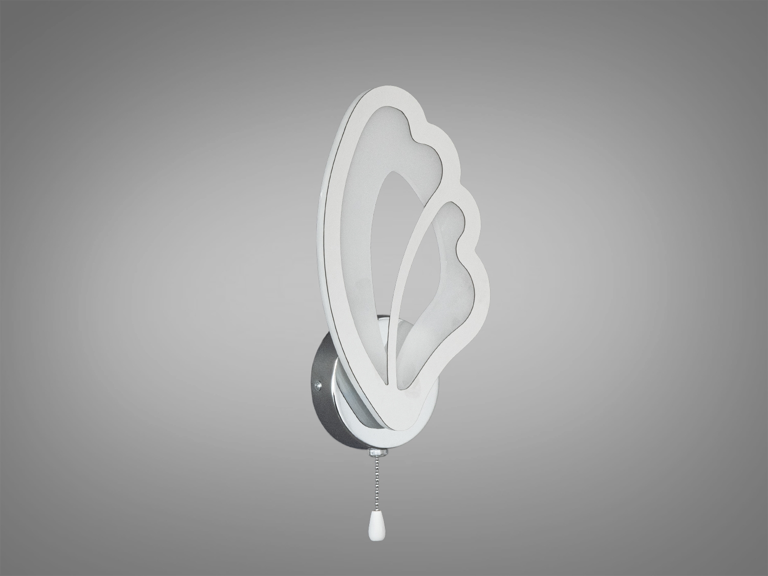 Металевий настінний світильник у формі крила метелика, з ланцюжком для увімкнення, ідеальний для віталень.