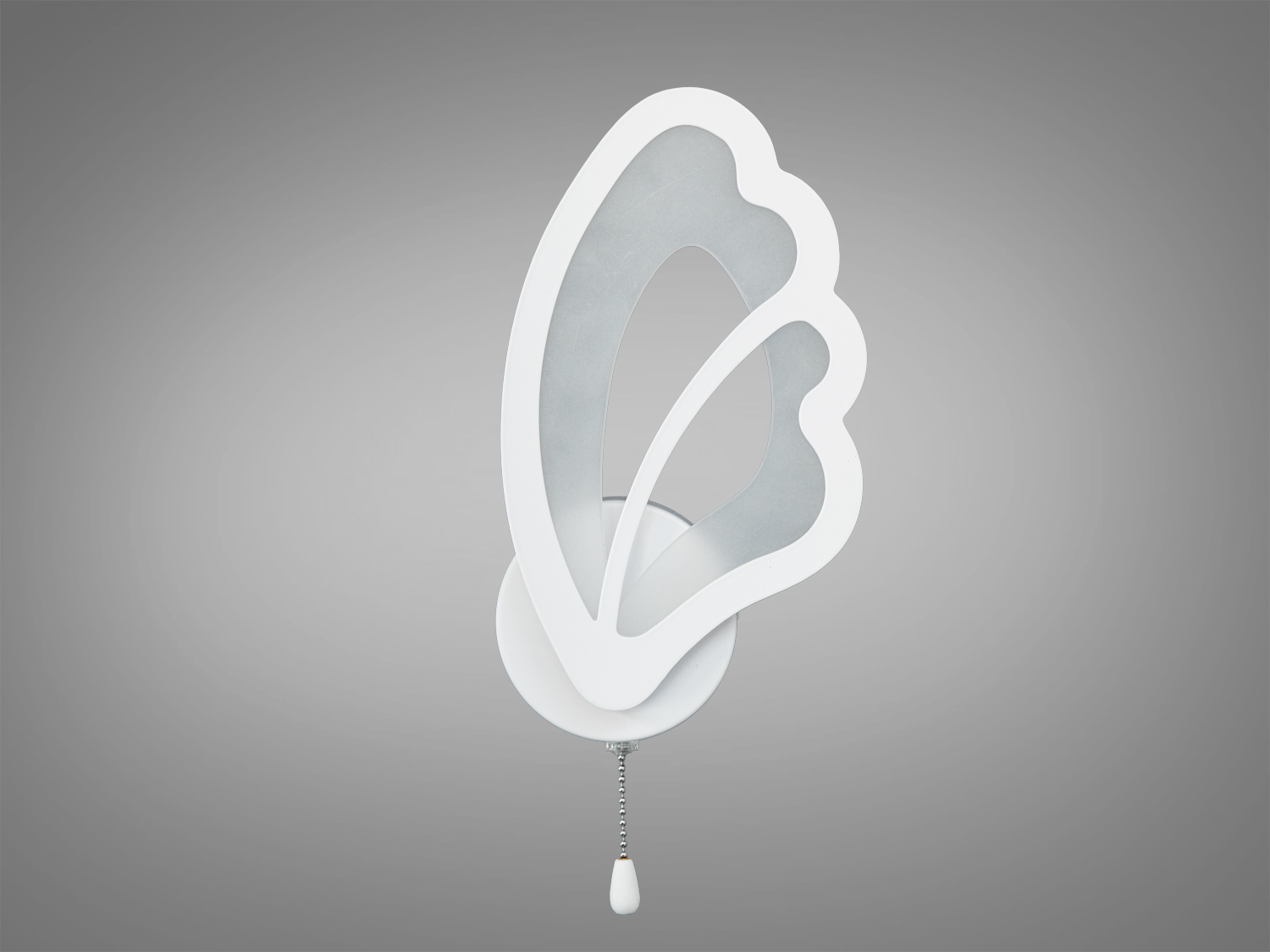 Білий світильник у формі крила з матовим покриттям, підходить для настінного монтажу. Має підвісний вимикач.