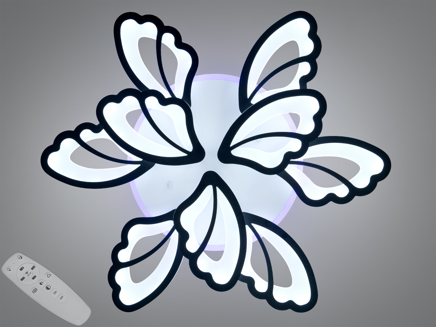 Стельова LED-люстра 140 Вт у чорному кольорі з пультом, димером і підсвіткою основи. 9 світлових модулів для рівномірного освітлення площі до ~24 м².