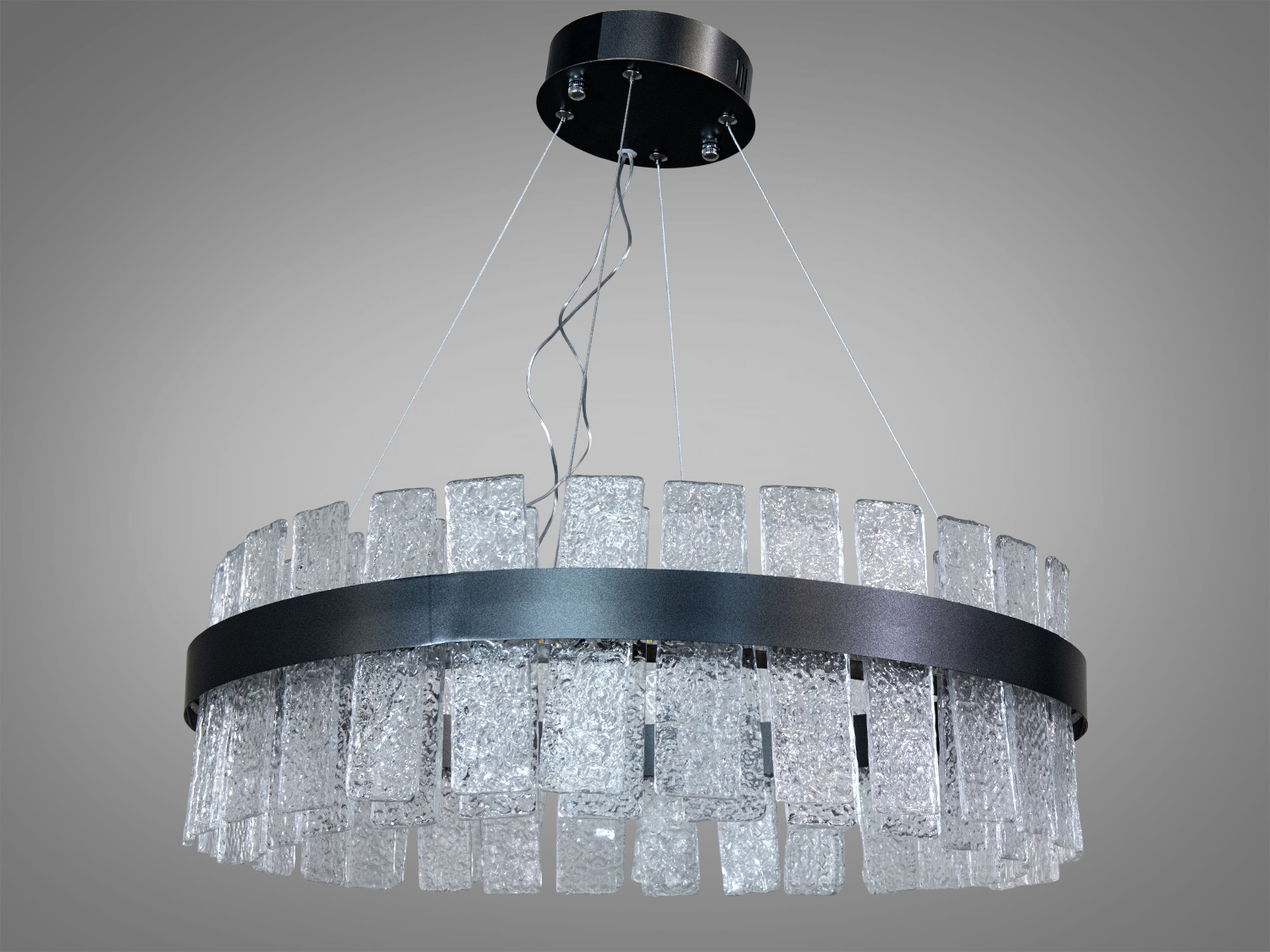 Люстра светодиодная на тросах 817/600PB черного цвета для просторной гостиной, современный стиль, световое наполнение, интерьер с акцентом, Днепр, уютная атмосфера с игрой света.