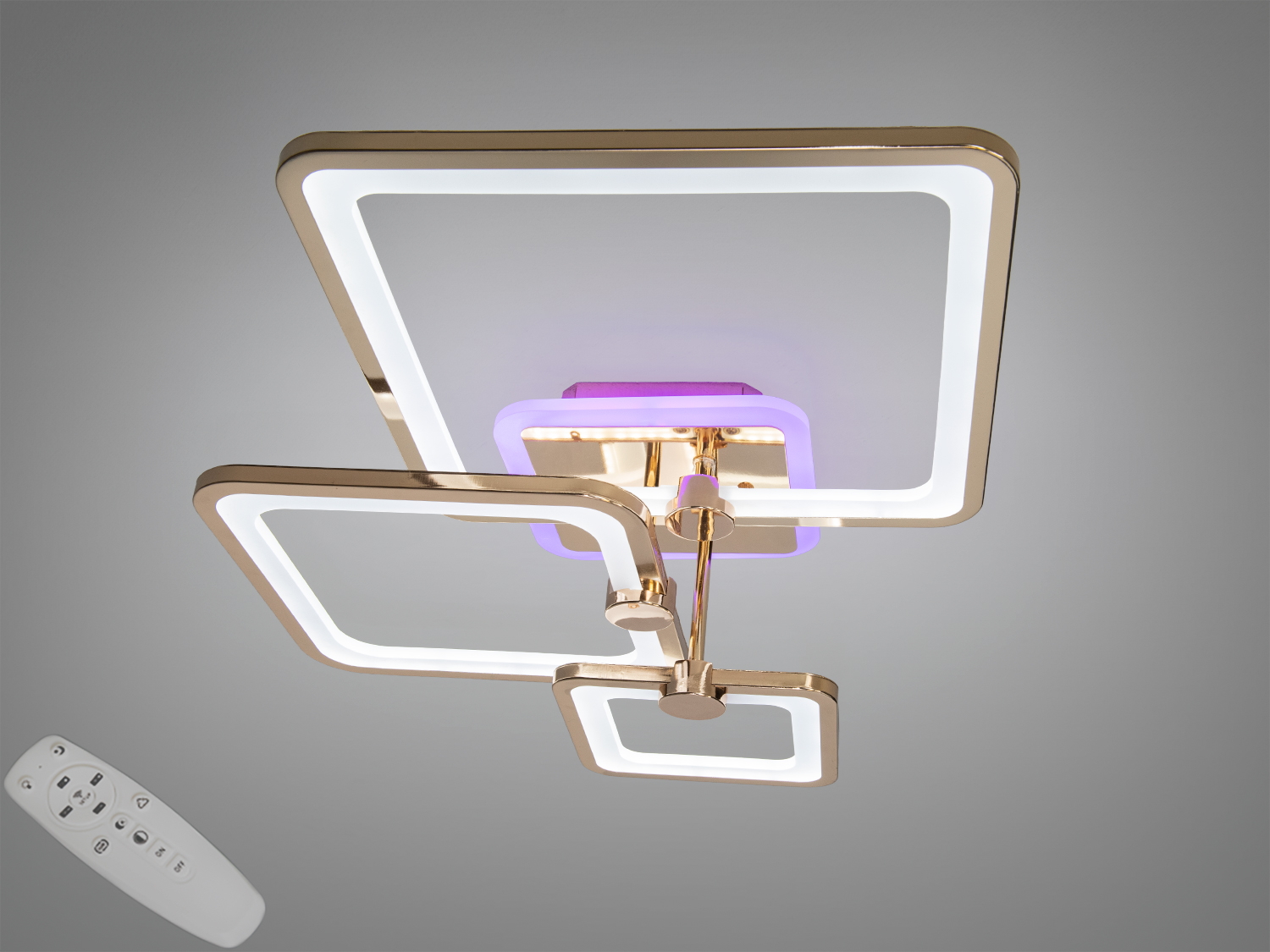 Стельова LED люстра 70W у чорному кольорі з пультом, димером і кольоровою підсвіткою. Регулювання 3200–6000K, квадратний дизайн, для кімнат до ~12 м².