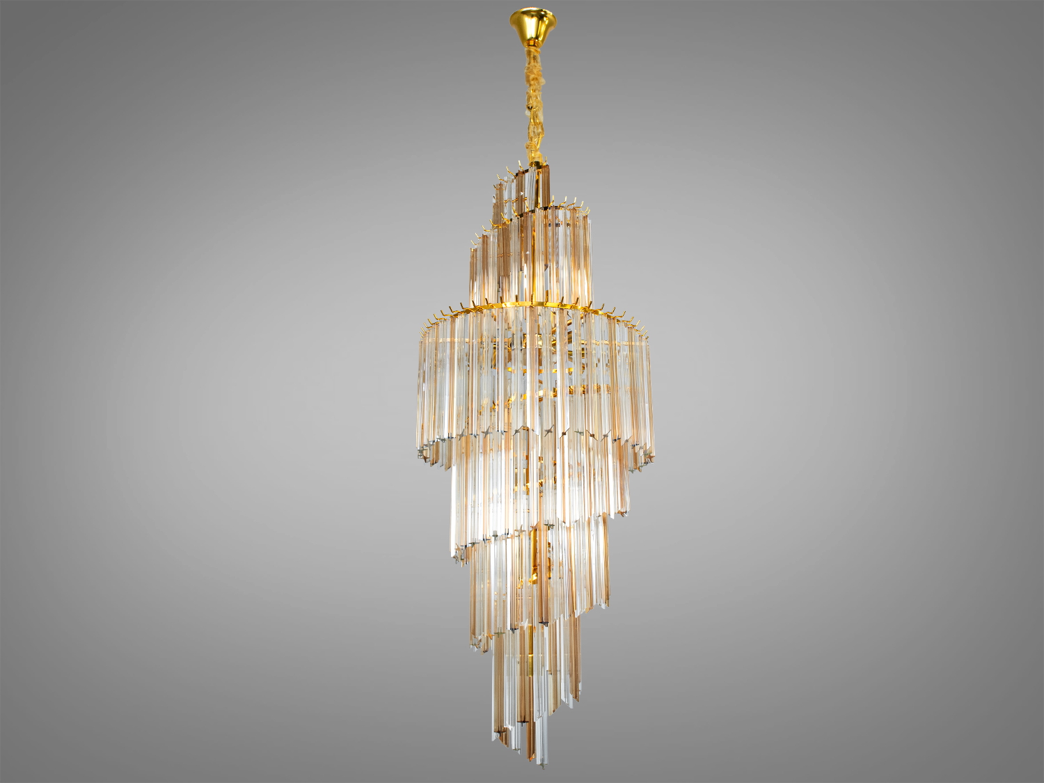 Люстра з багатоярусними скляними трубками, що підходить для високих стель і додає елегантності інтер′єру.