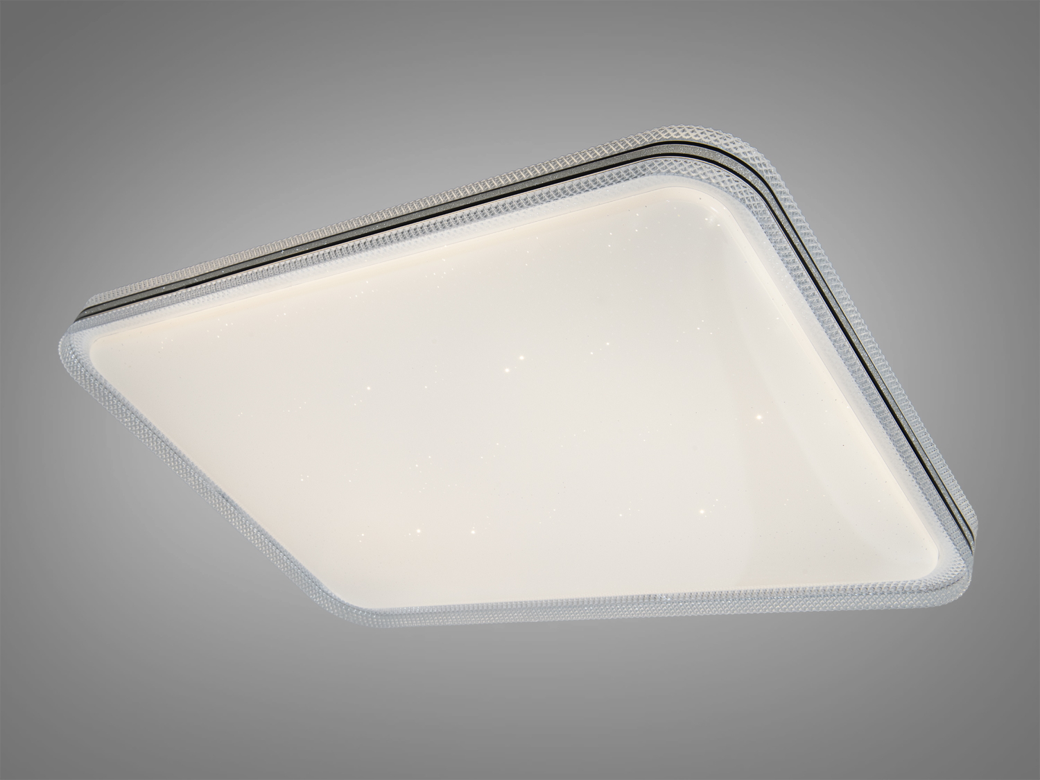 Квадратний світильник з текстурованим краєм, ідеальний для офісних приміщень. Оснащений світлодіодами для енергоефективного освітлення.