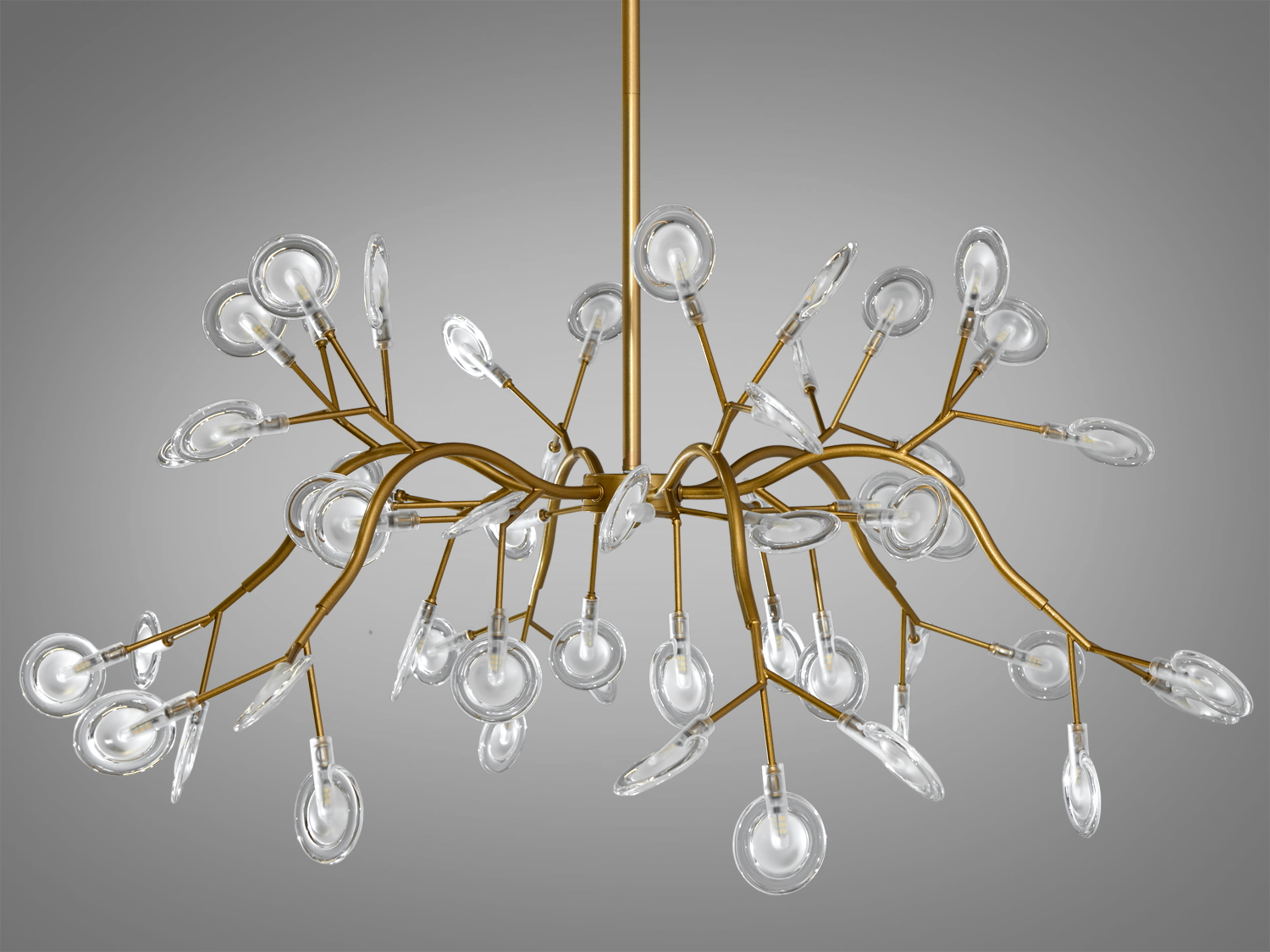 Люстра в гостиную Diasha 886-54C GD с мелкими плафонами из матового белого стекла в современном интерьере, мягкая подсветка, Харьков, уютная атмосфера в вечернее время.