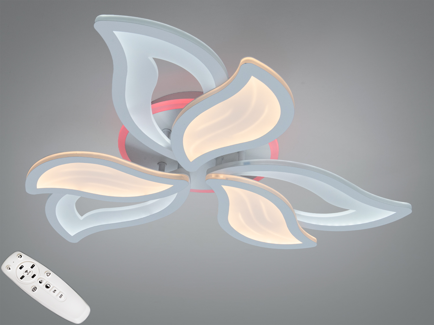 Стельова LED люстра Diasha біла 78W з пультом, димером і триколірною підсвіткою основи. Три модулі для рівномірного освітлення площі до ≈13 м².