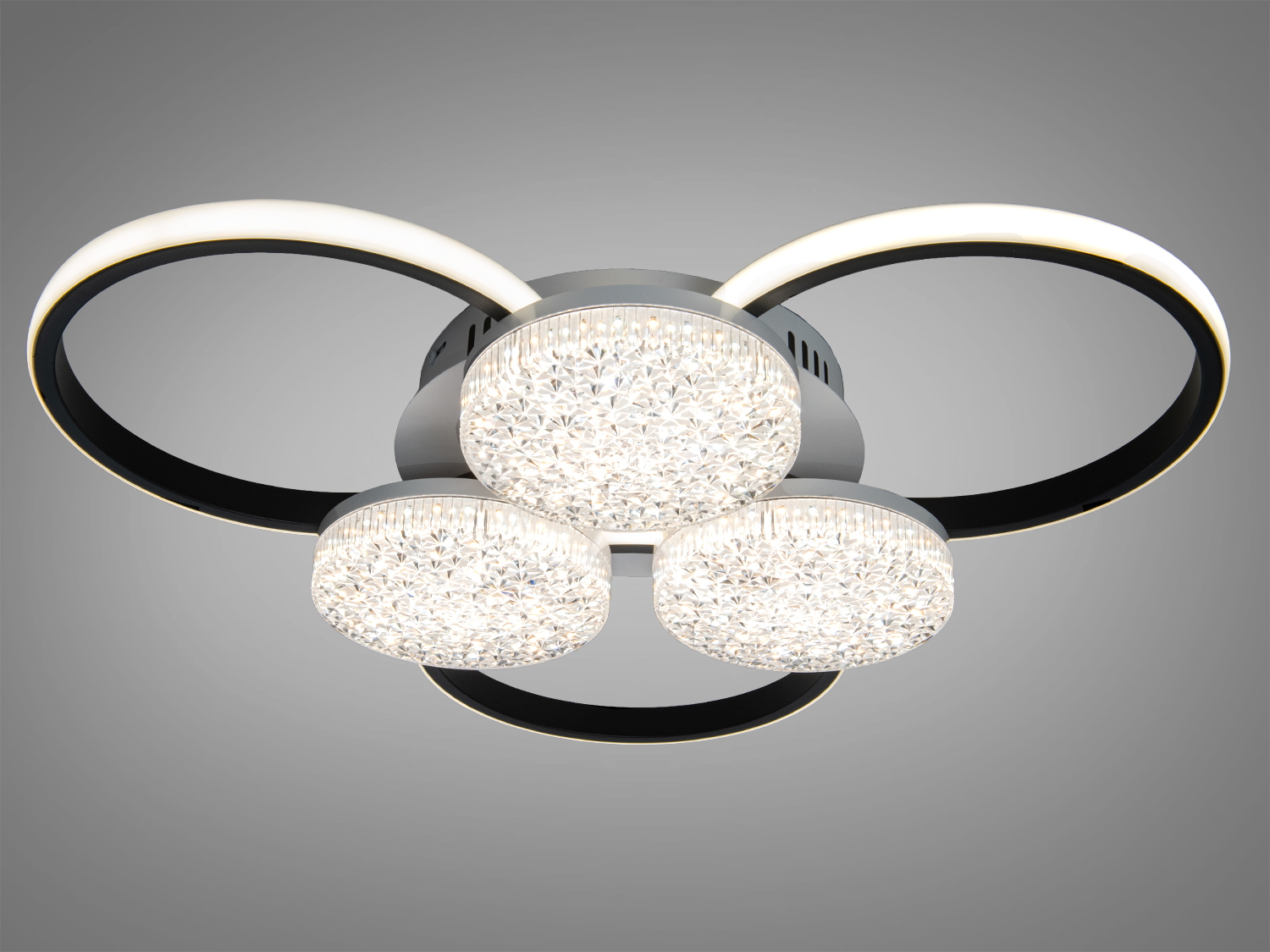 Стельовий світильник з трьома LED дисками, що створюють ефект кристалів. Ідеально підходить для монтажу в просторих приміщеннях.