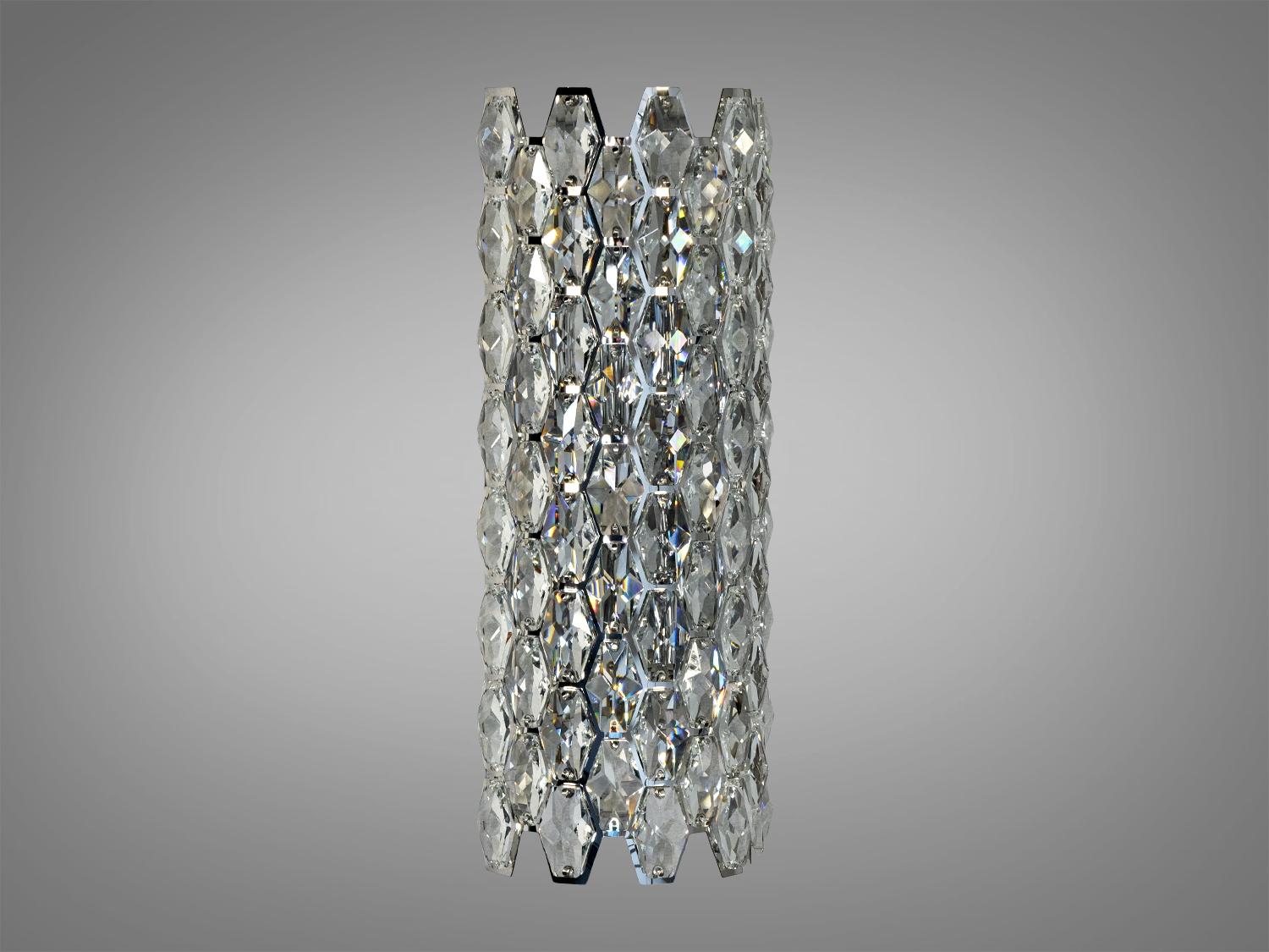 Настінний світильник з прозорими кристалами, що створюють ефект розсіювання світла. Ідеальний для сучасного інтер′єру.