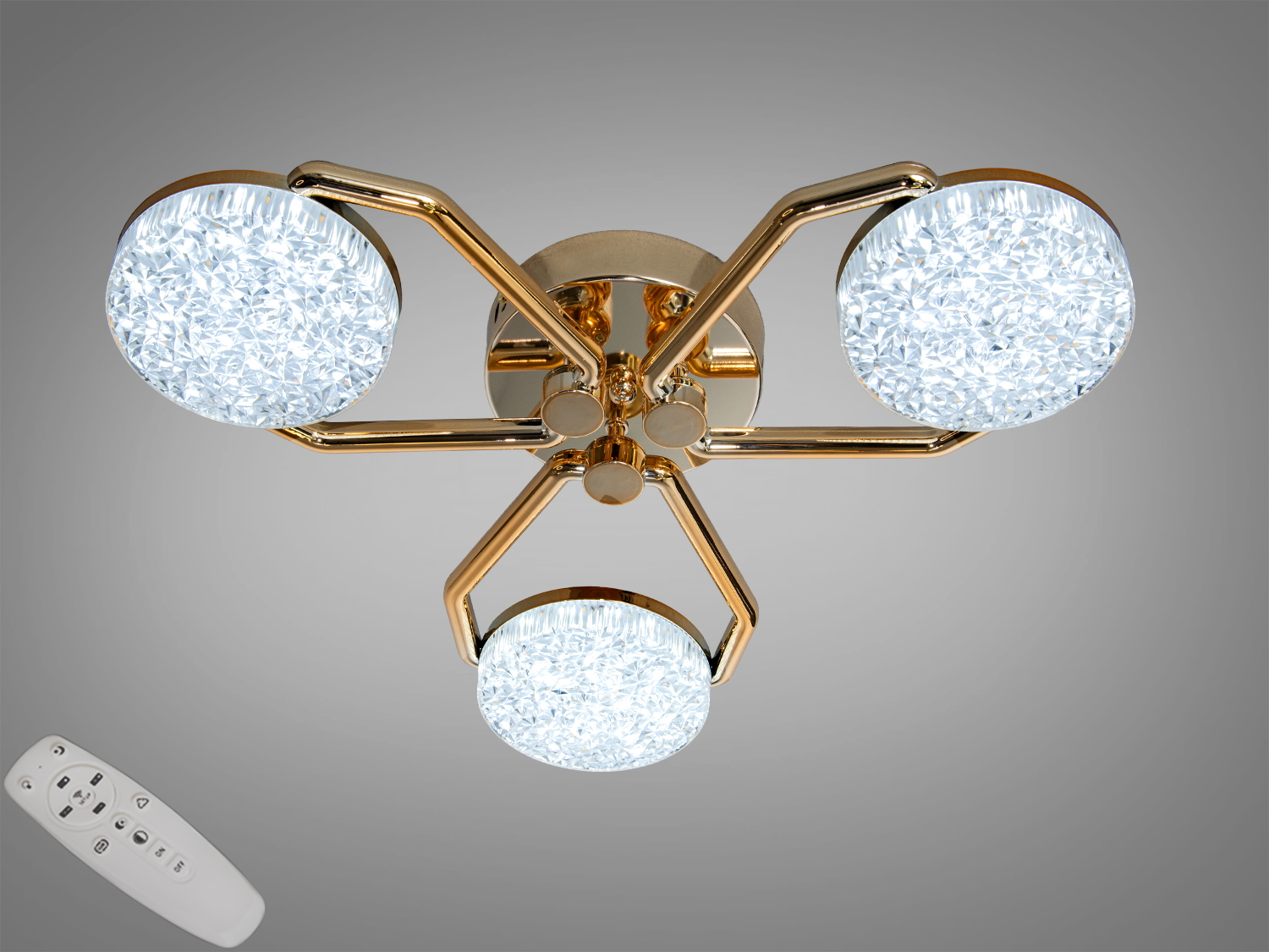 Стельова LED люстра 54 Вт у чорному кольорі з пультом, димуванням і регулюванням тону світла. Чотири гексагональні модулі для площі до близько 10 м².