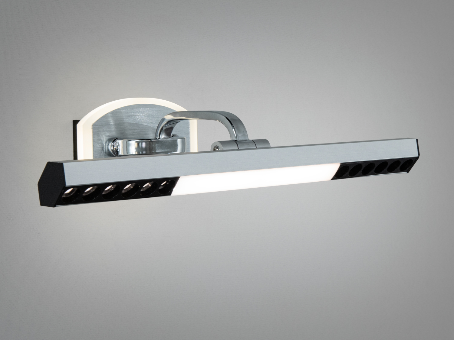 Настінний LED-світильник 16 W, сірий. Направлене світло, поворотний механізм, керування від настінного вимикача. Для підсвітки дзеркал, картин та акцентних зон.