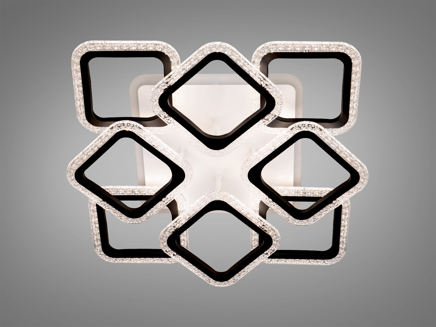 Плафон з шістьма квадратними рамками, що світяться, для монтажу на стелю. Підходить для мінімалістичного дизайну.