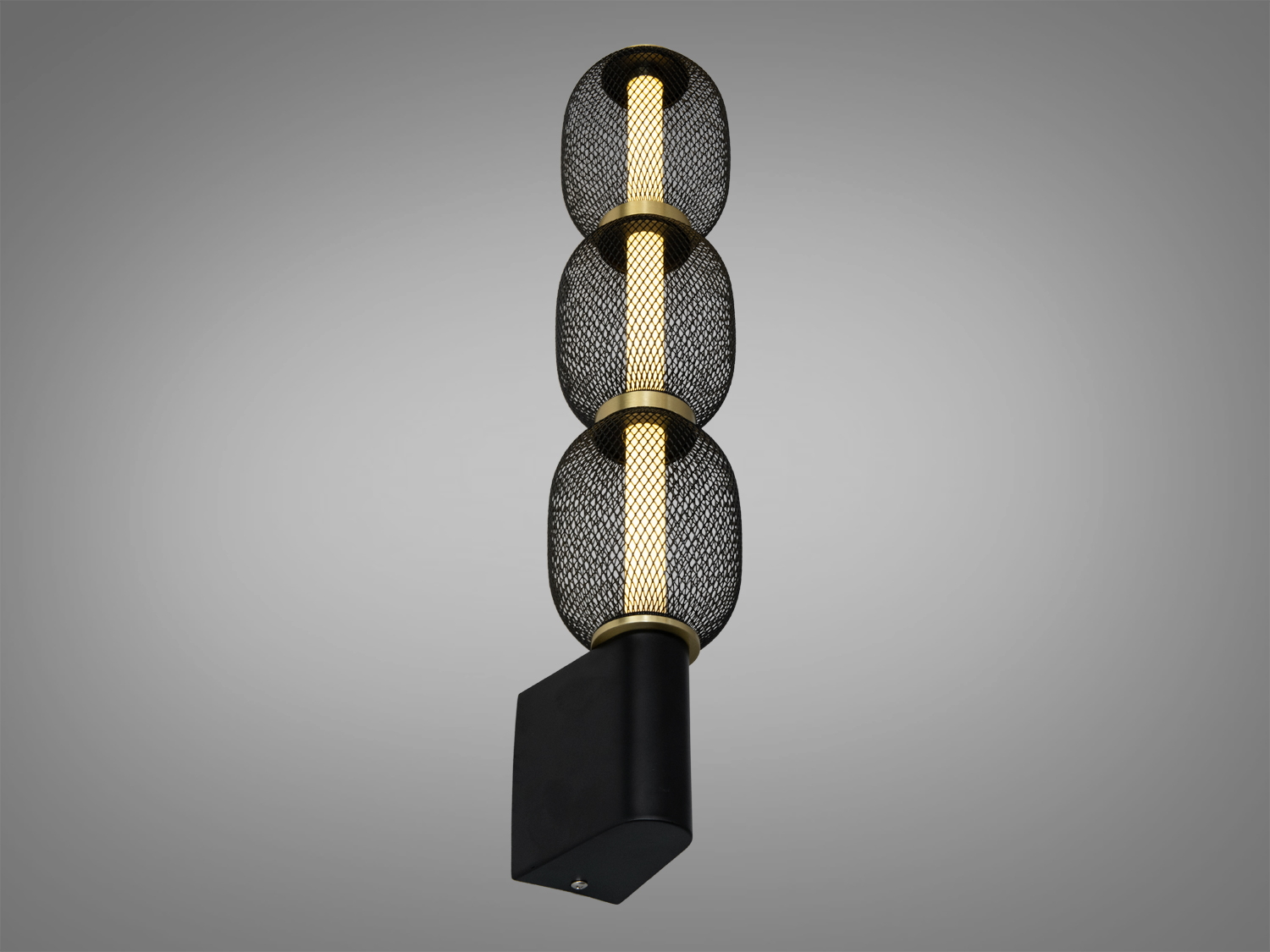 Чорний настінний світильник Diasha 7 Вт з трьома сітчастими абажурами. М′яке акцентне світло, монтаж на планку, стиль лофт/мінімалізм для спальні, коридору, вітальні.