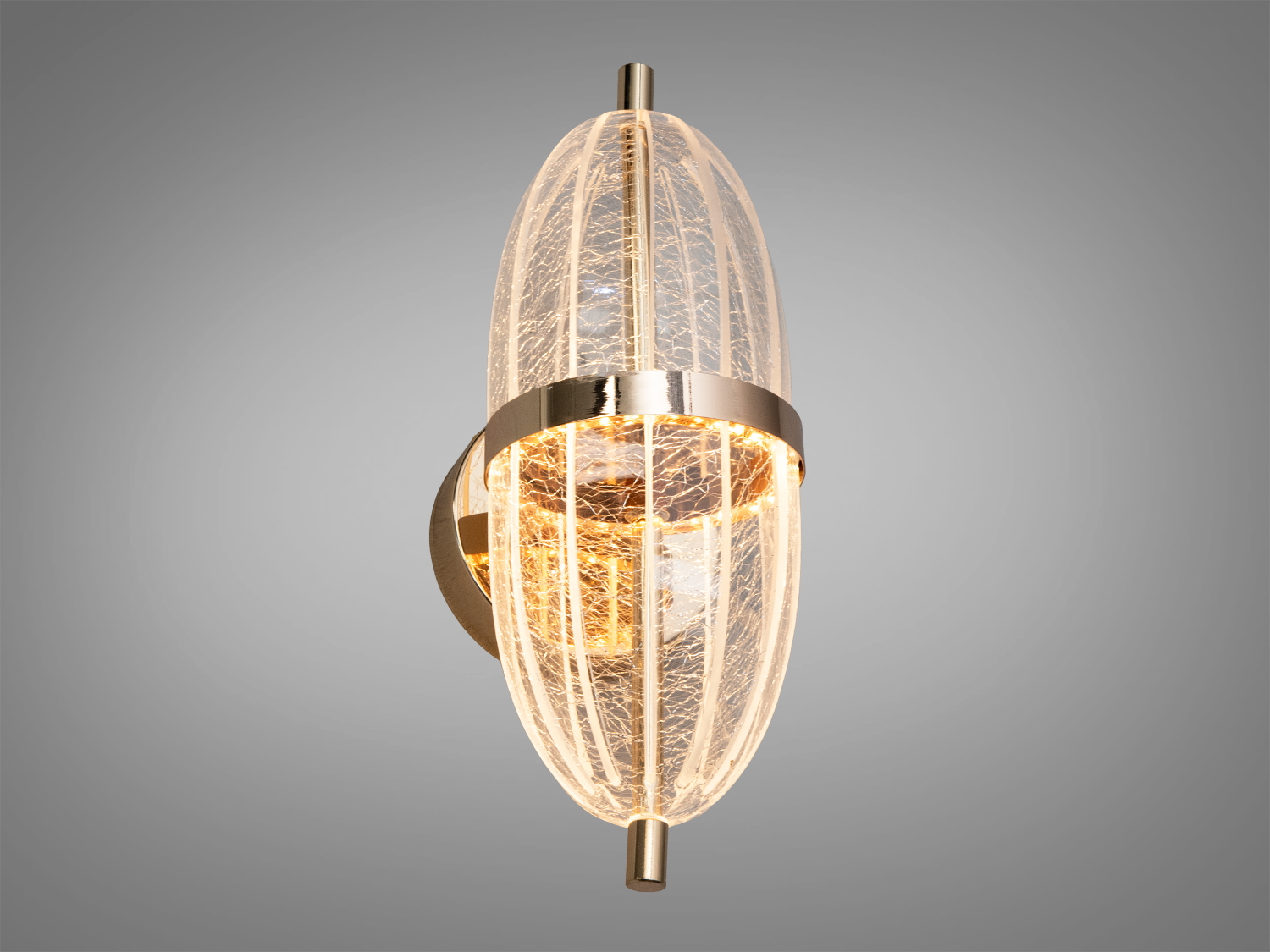 Овальний настінний світильник з прозорого скла, тепле світло, металеве кріплення. Ідеальний для вітальні.