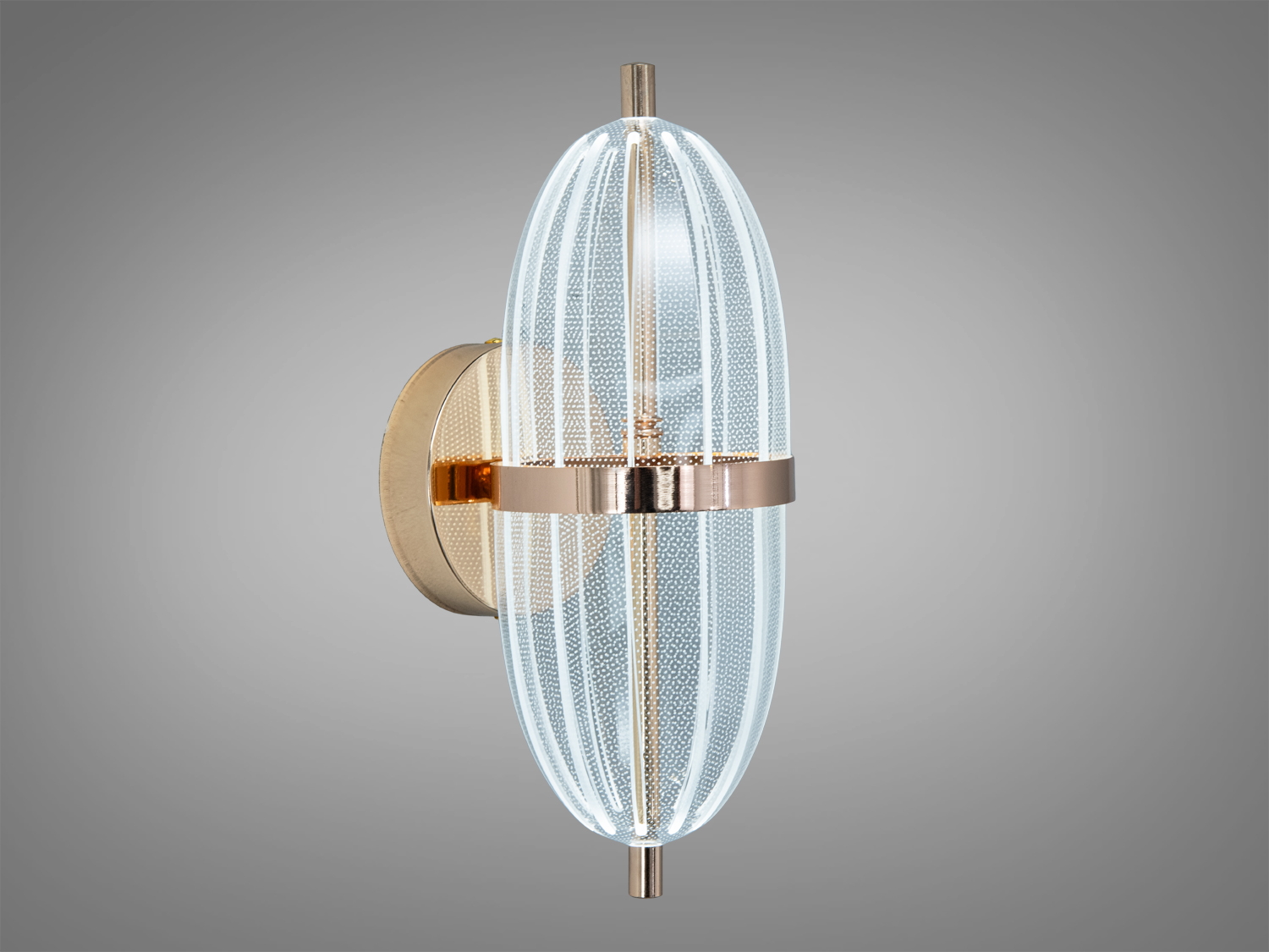 Настінний світильник з овальним скляним абажуром, холодне світло, металевий корпус, ідеально підходить для офісного простору.