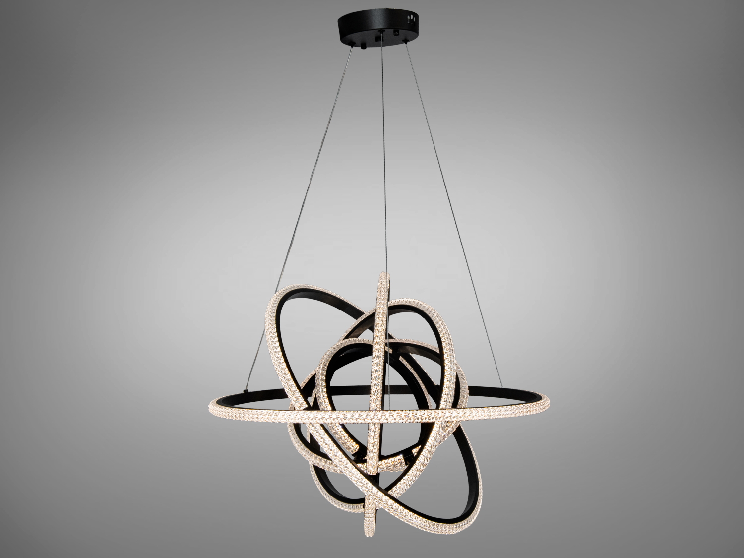 Світлодіодна люстра кільця 6 чорна 95 Вт пульт