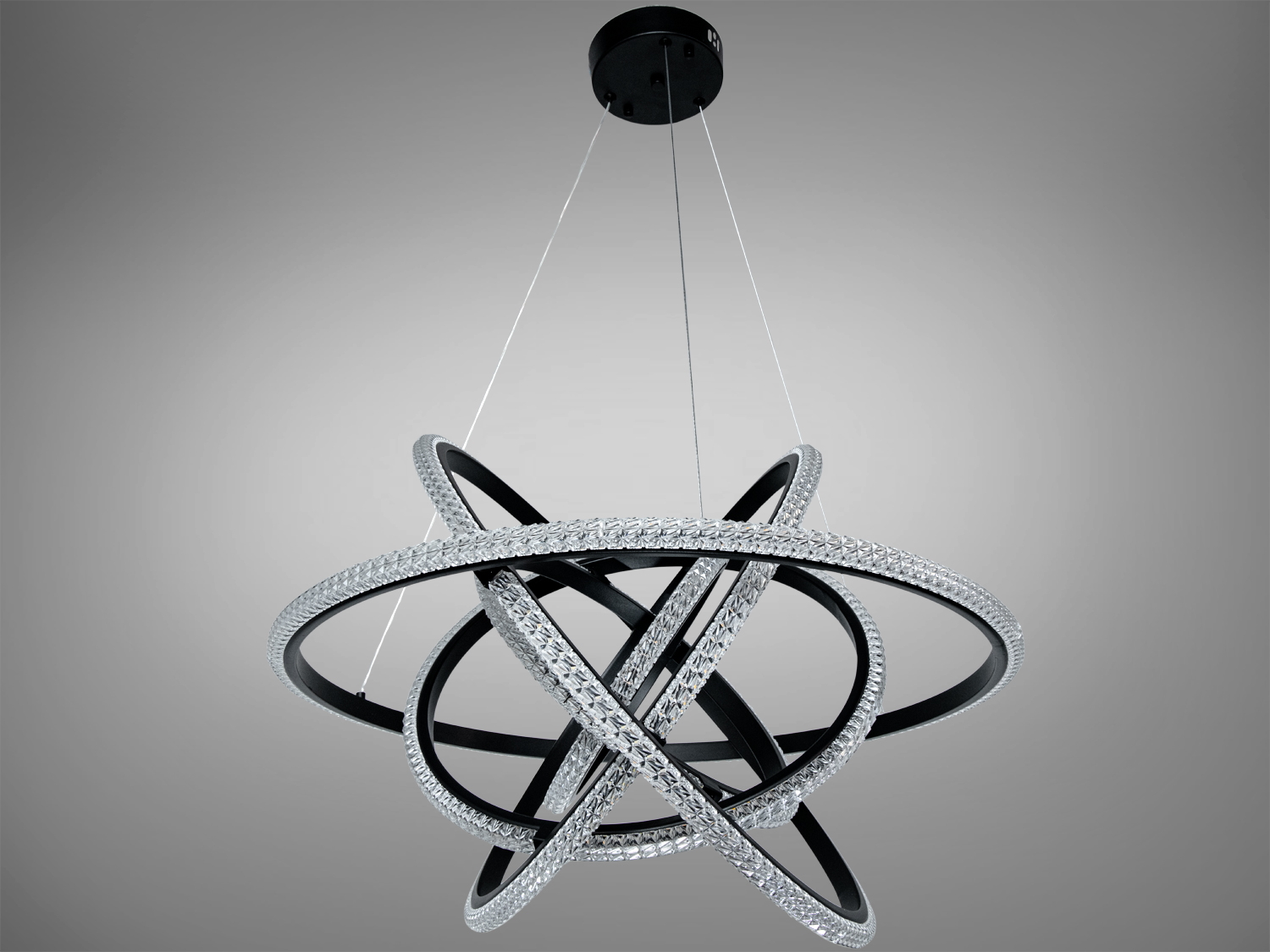 Світлодіодна люстра кільця 6 чорна 95 Вт пульт