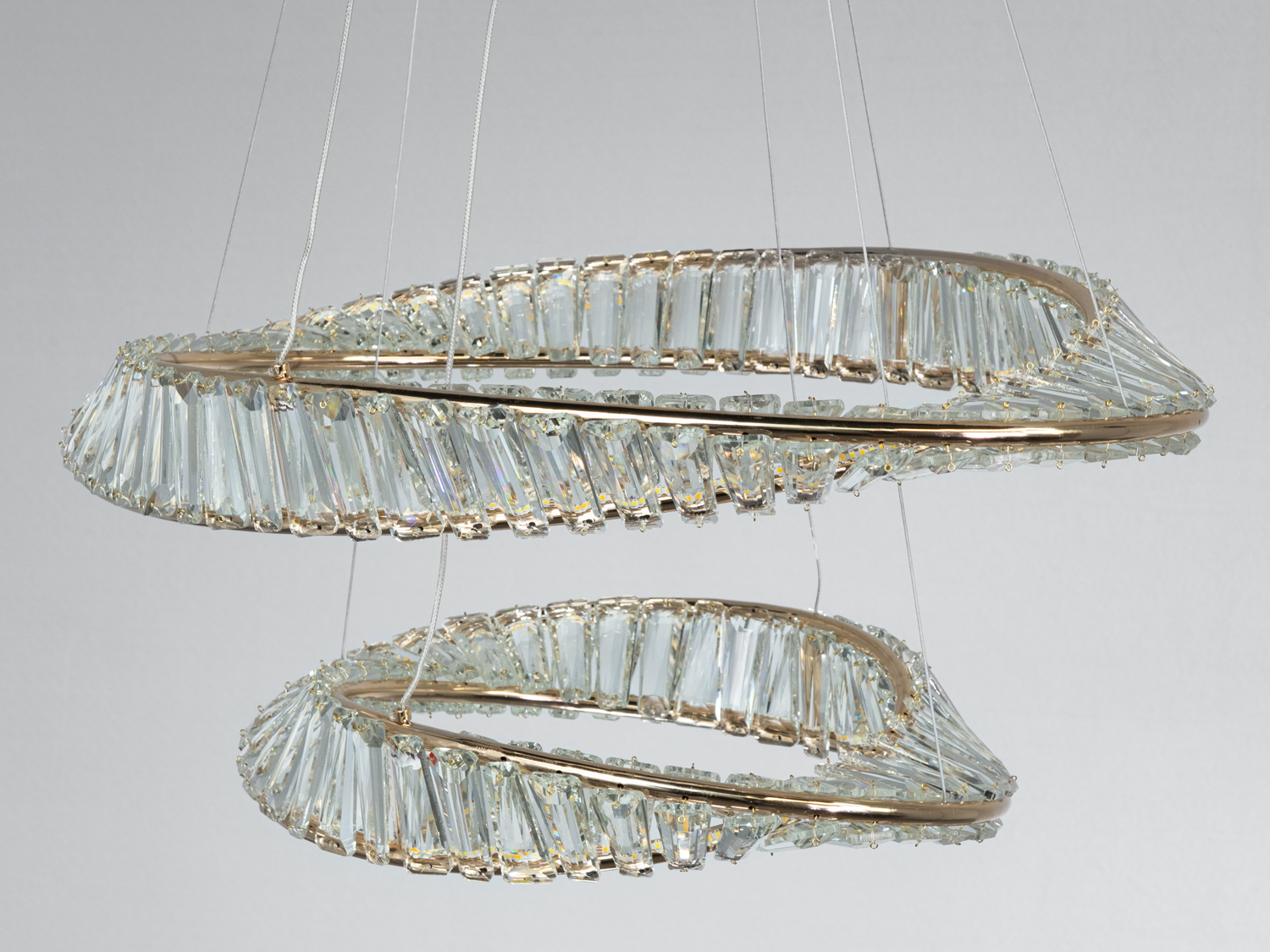 Світлодіодна люстра підвісна 2 кільця золото 86 Вт