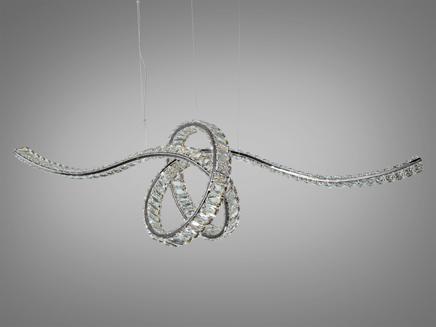 Вигнутий підвісний світильник з кристалами, підходить для монтажу на стелі, сучасний стиль.