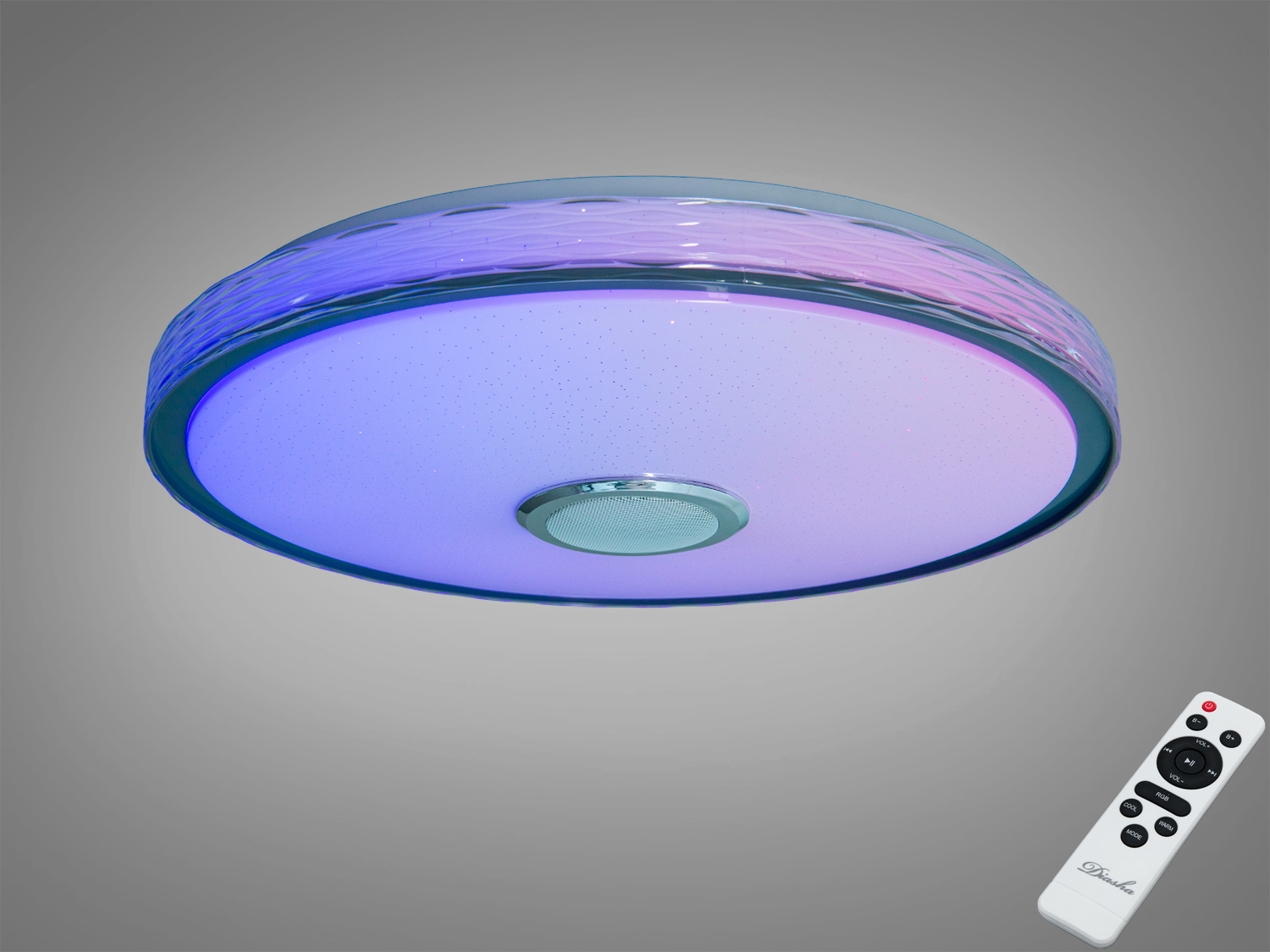 Кругла стельова лампа з пультом дистанційного керування, що змінює кольори. Ідеально підходить для сучасних інтер′єрів.