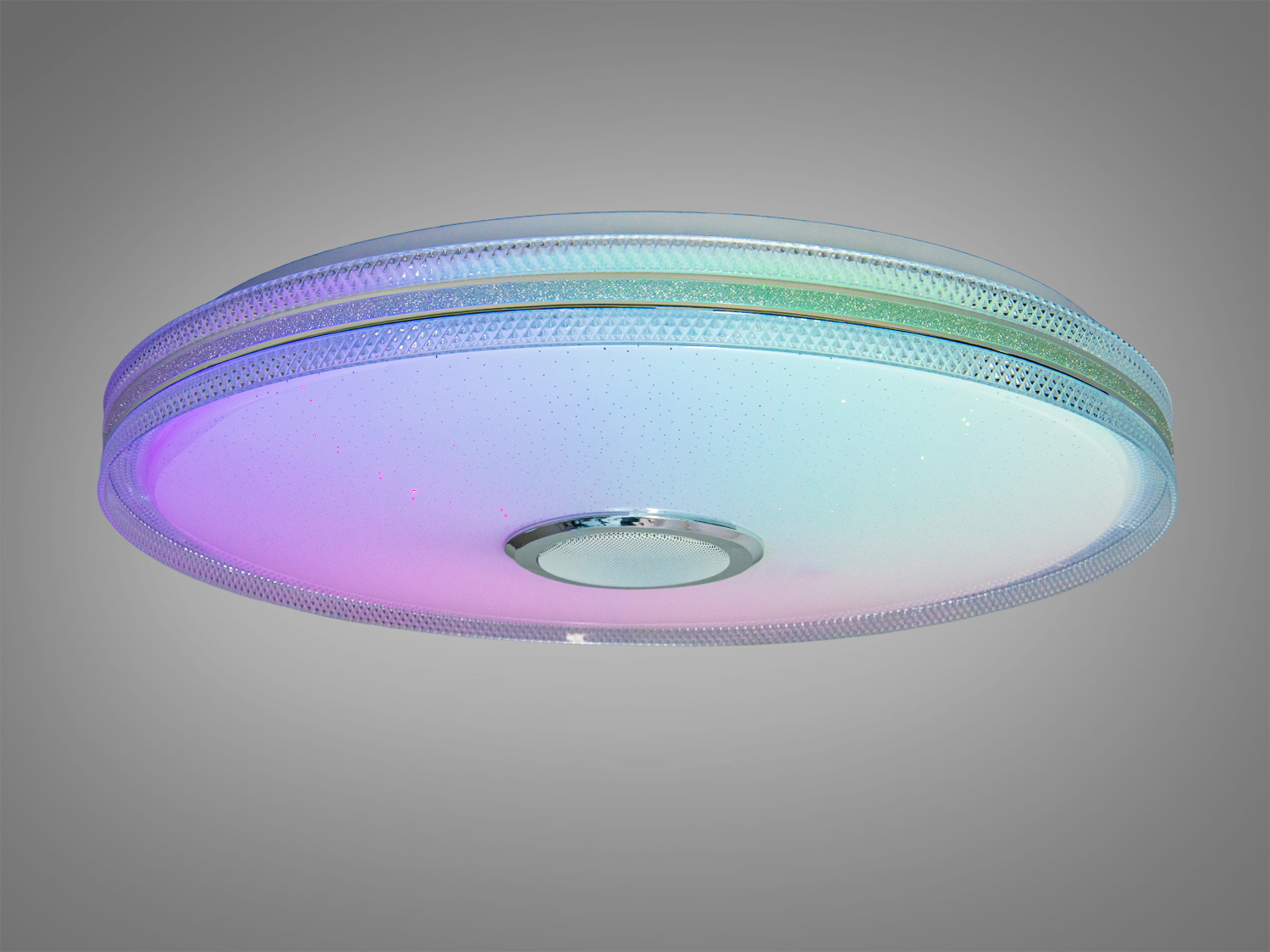 Плафон з різнокольоровим світлом, що змінюється, та декоративним обрамленням, ідеальний для створення динамічного освітлення в кімнаті.