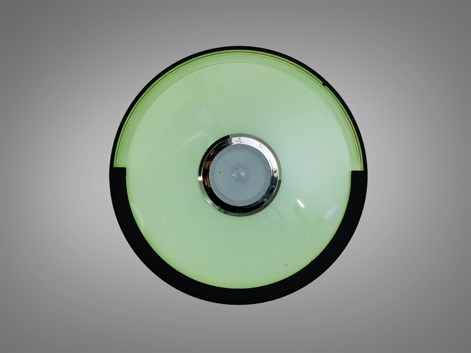 Кругла стельова лампа з зеленим світлом, підходить для спальні. Виконана в сучасному стилі.