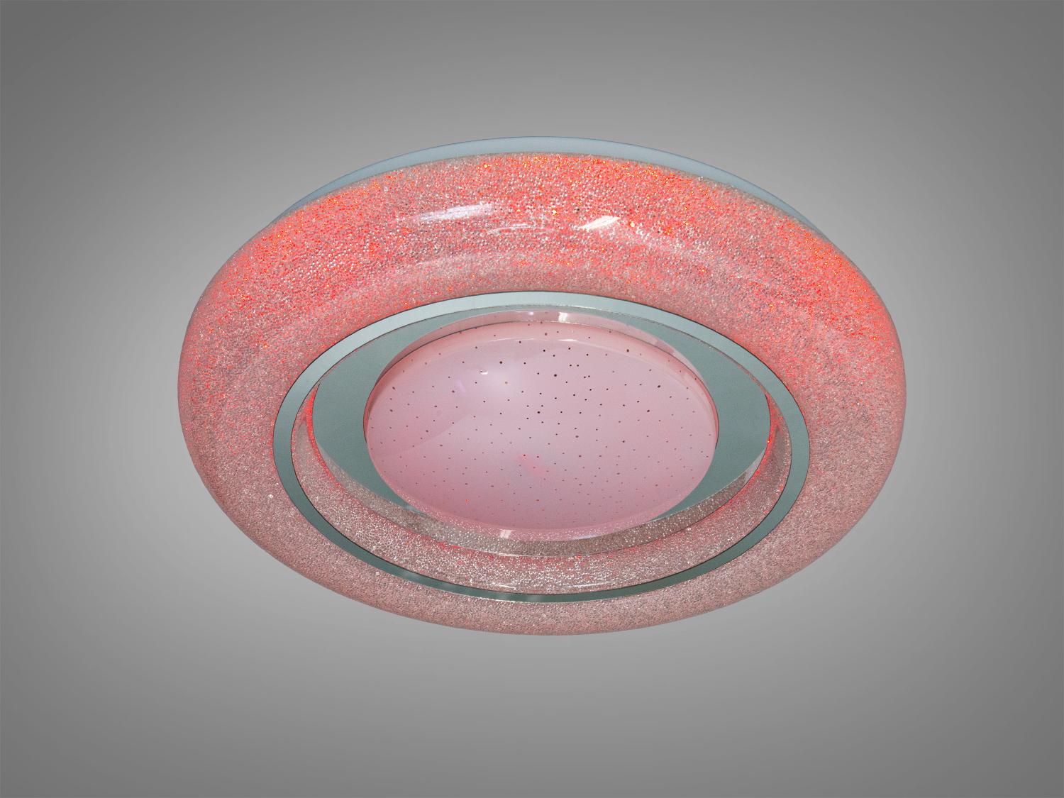 Круглий світильник з червоним блиском, що змінює відтінки. Підходить для сучасних інтер′єрів, забезпечуючи м′яке освітлення.