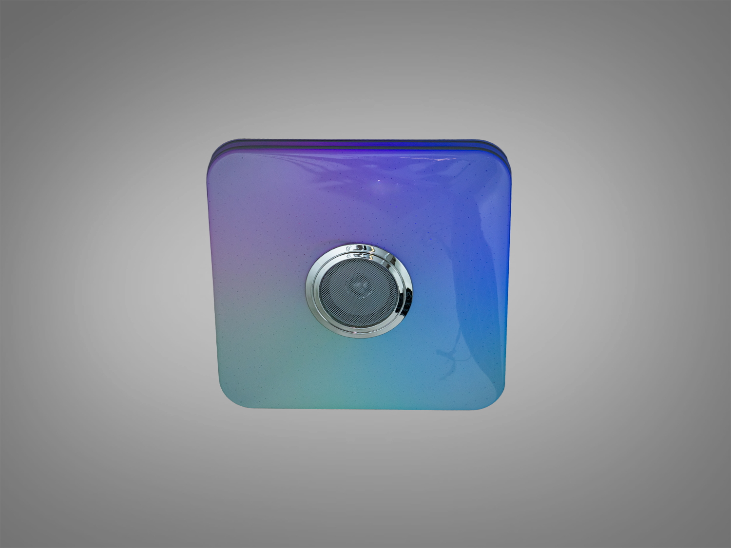 Світильник квадратної форми з багатобарвним світлом, центральний динамік, підходить для сучасних інтер′єрів, створює атмосферу.