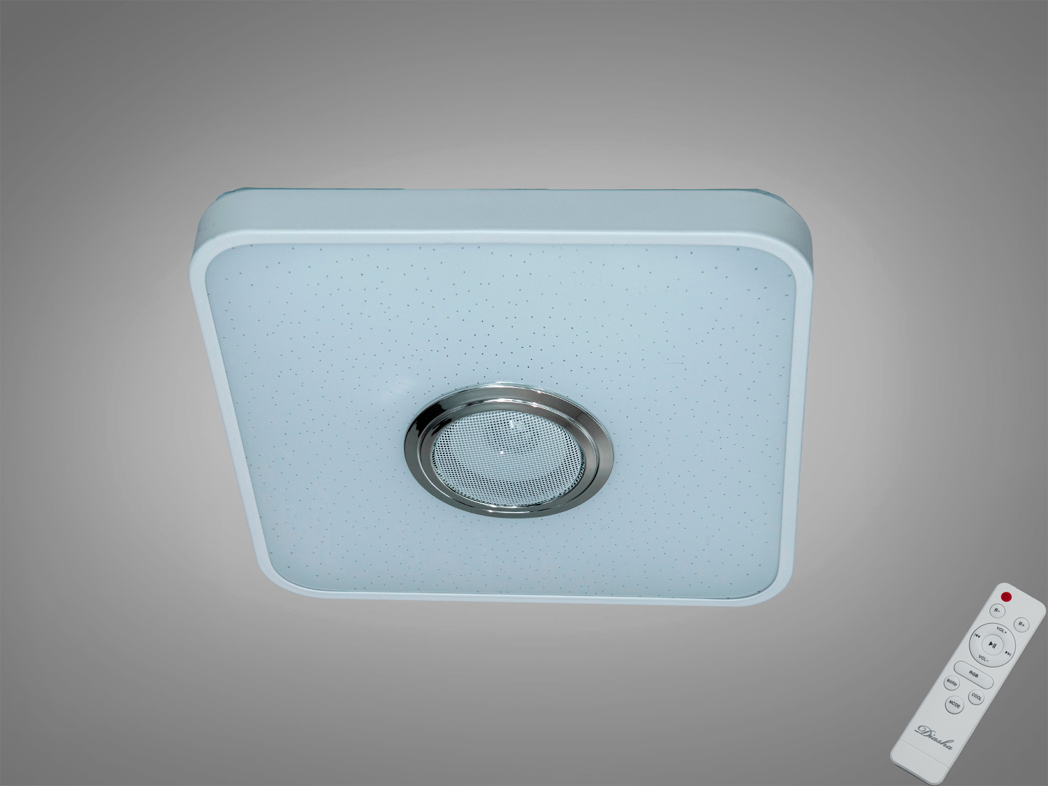 Квадратна стельова лампа з пультом дистанційного керування, металевий обідок, підходить для сучасних інтер′єрів.