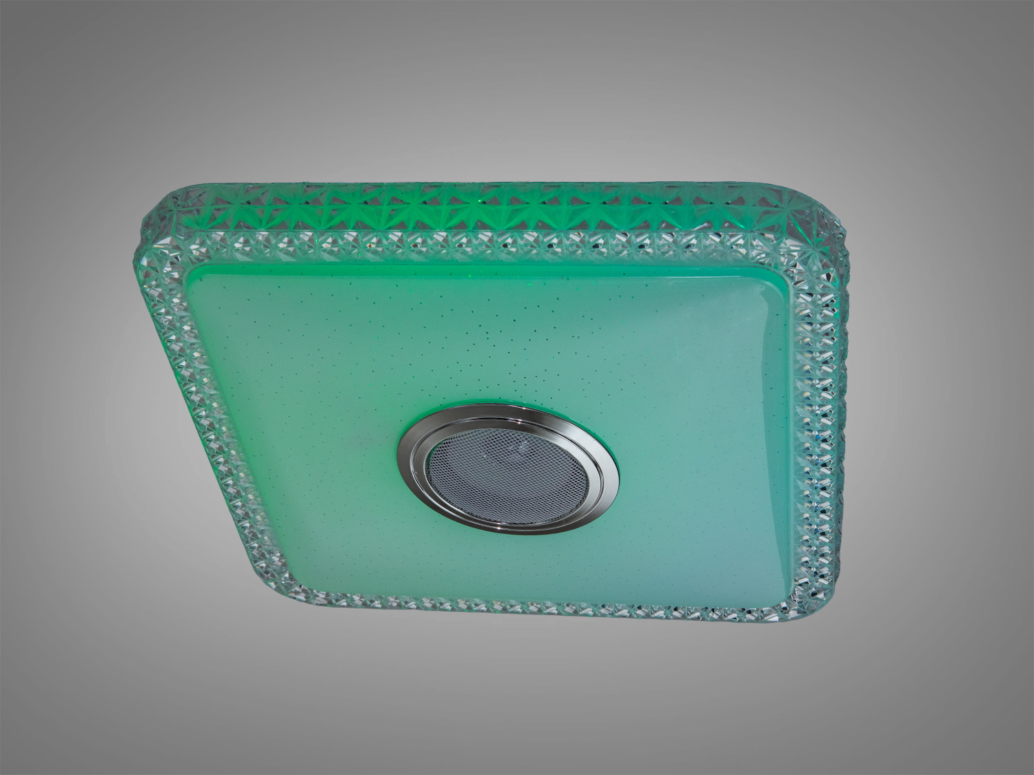 Квадратна лампа з зеленим світлом та рельєфною окантовкою, що підходить для створення атмосфери в інтер′єрі.