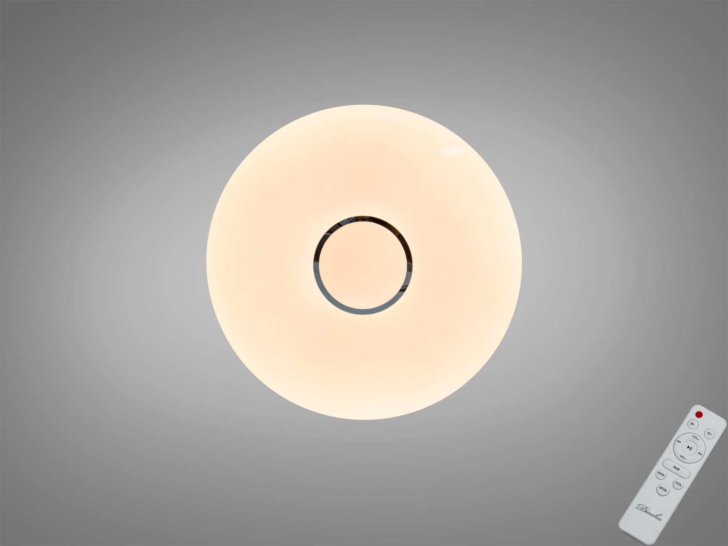 Смарт стельова LED люстра 80Вт з RGB та керуванням з пульта й через додаток iLink. Біла, матовий розсіювач, достатньо світла для кімнат до 14 м².