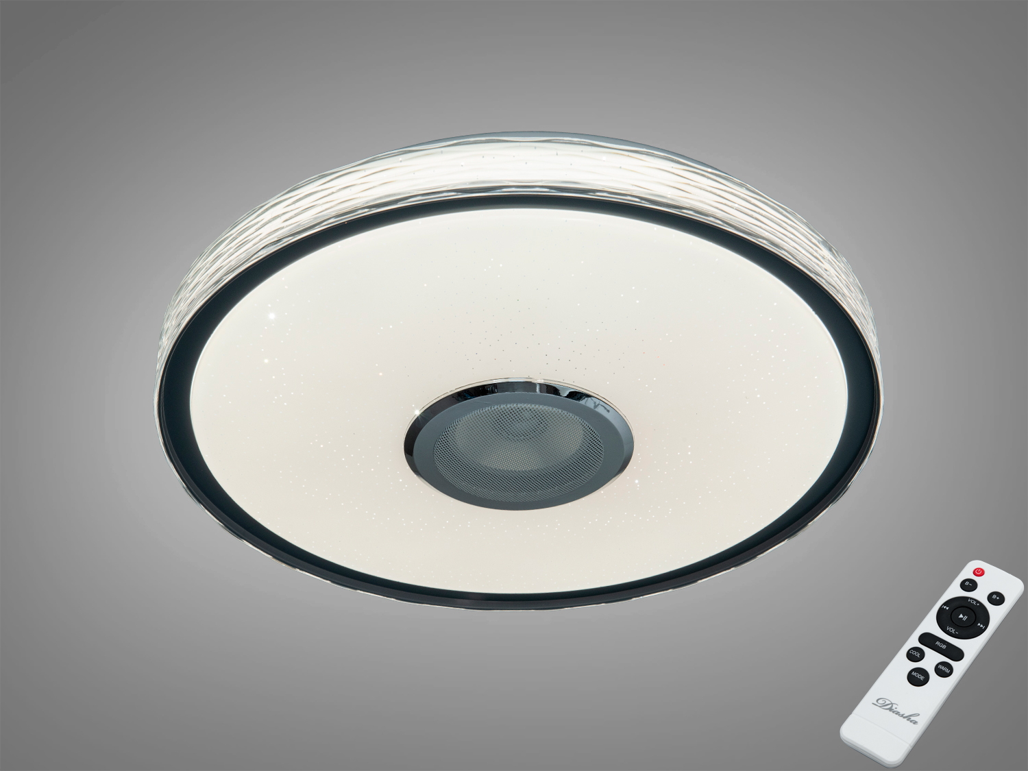 Смарт стельова люстра RGB 70 Вт з Bluetooth-колонкою та керуванням через TUYA Smart Life і ПДУ. Білий круглий світильник для кімнат близько 12 м².