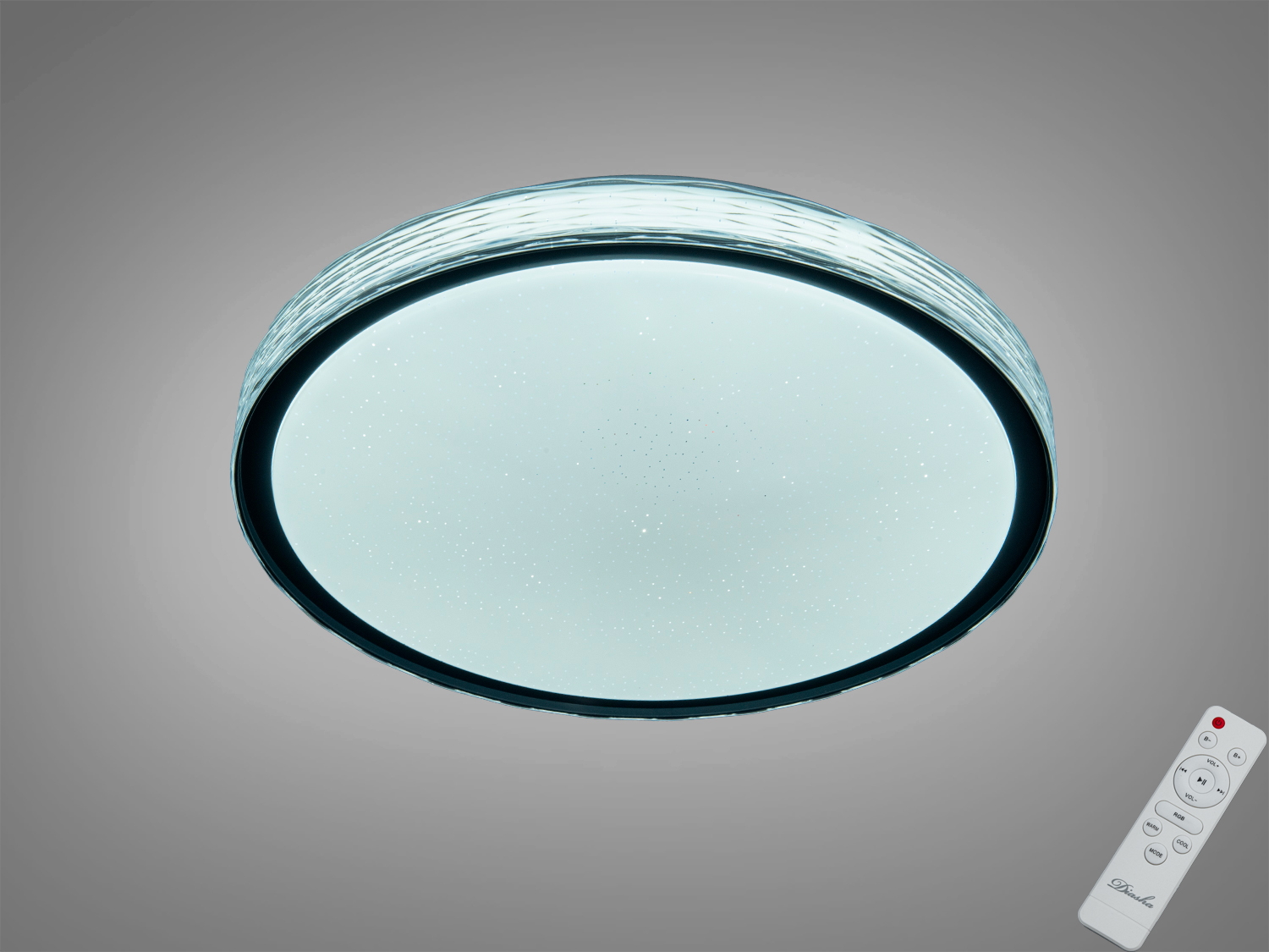 Біла стельова смарт LED RGB люстра 70 Вт з пультом і керуванням через iLink. Білий режим для щоденного світла та кольорові сценарії з ефектом зоряного неба до 12 м².