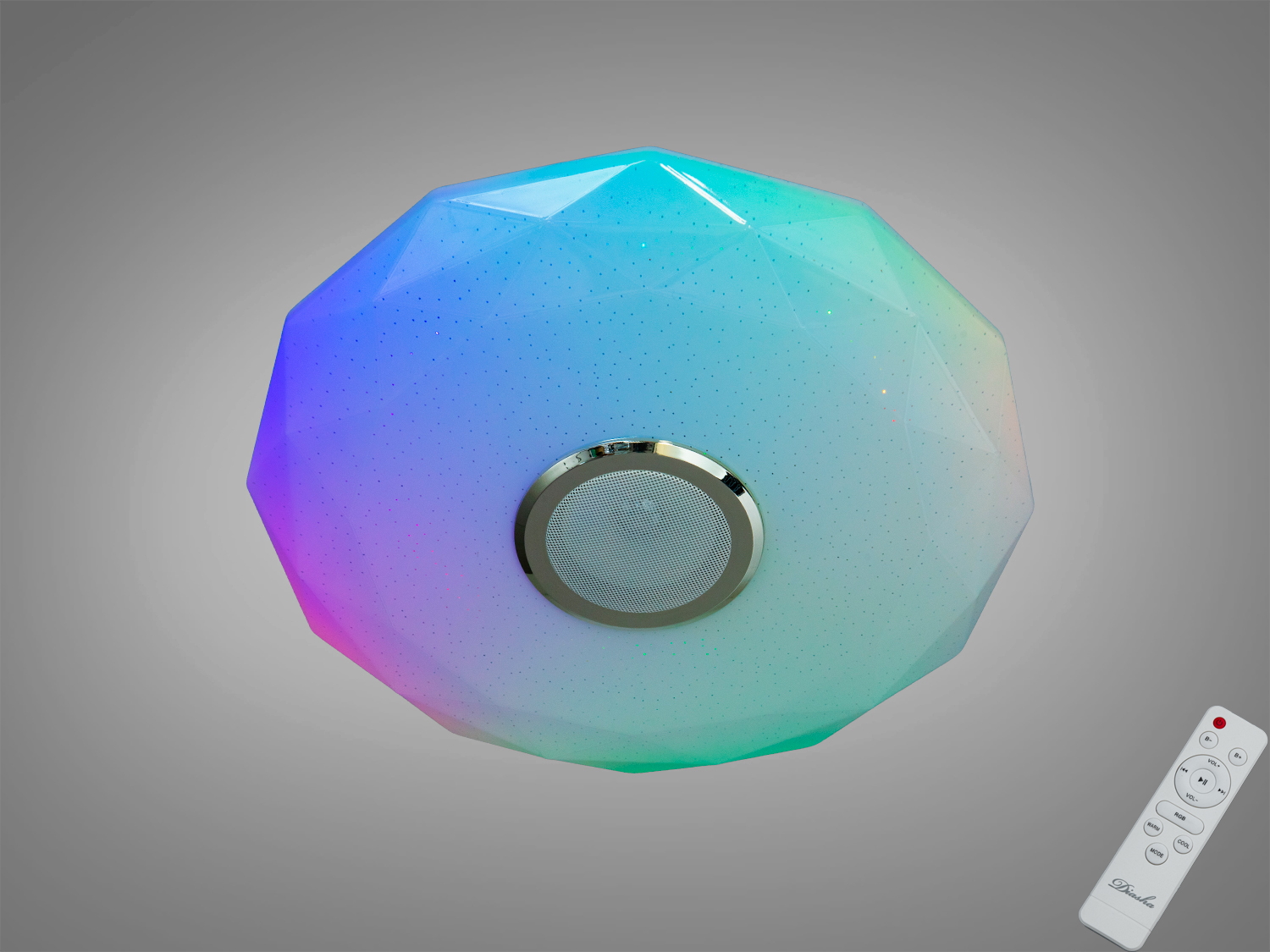 Смарт люстра Diasha 70 Вт: білий LED світильник з RGB-підсвіткою та Bluetooth-колонкою. Керування через i-Link і пульт, таймери, музичні ефекти, до ~12 м².