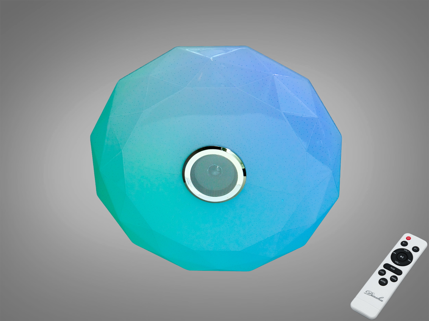 Смарт LED люстра 80 Вт з RGB та вбудованою Bluetooth‑колонкою. Керування через TUYA Smart Life або пульт. Підходить для кімнат до ~14 м².