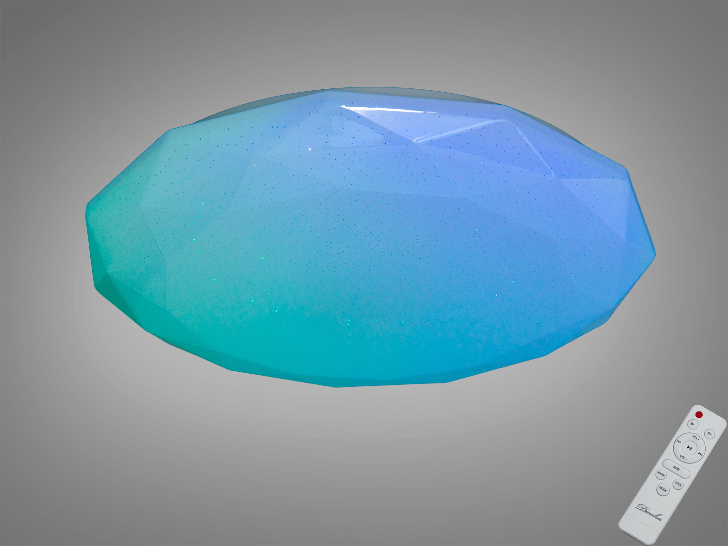 Стельова смарт LED RGB люстра 80 Вт з пультом і керуванням через iLink. Білий матовий корпус, накладний монтаж, освітлення до ≈14 м², регулювання яскравості та RGB режими.