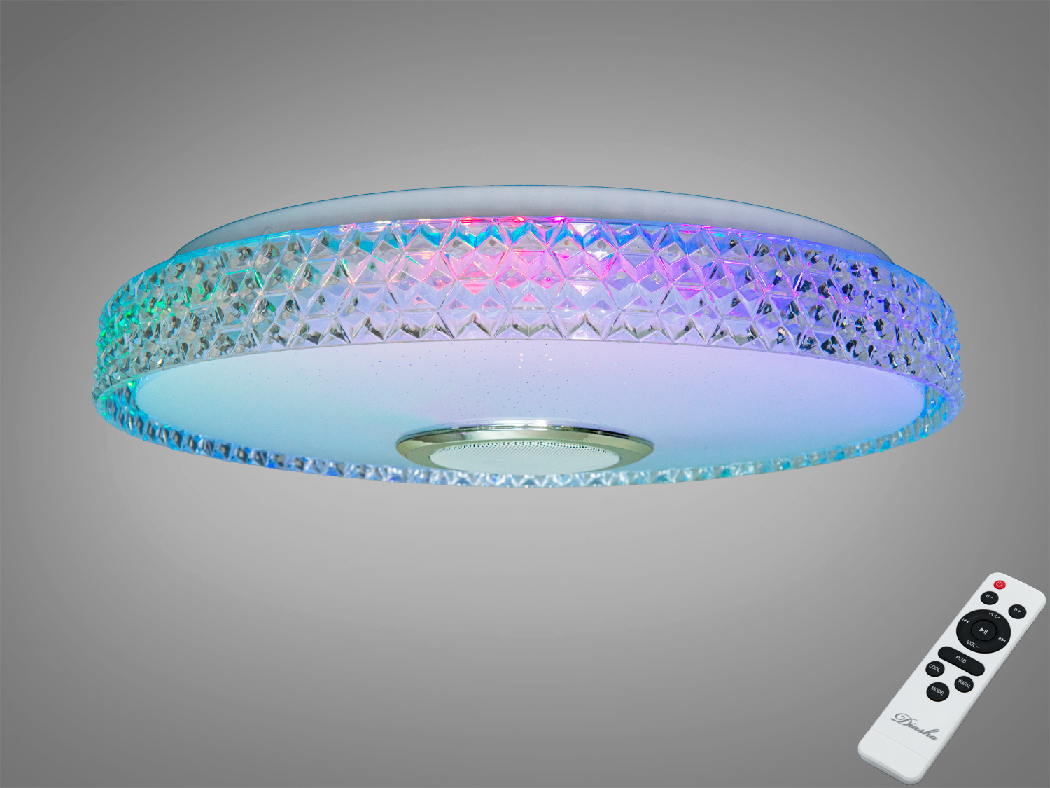 Стельова смарт люстра Diasha 70 Вт з RGB та Bluetooth-колонкою. Керування пультом і через TUYA Smart Life, сцени, синхронізація світла з музикою для кімнат до 12 м².