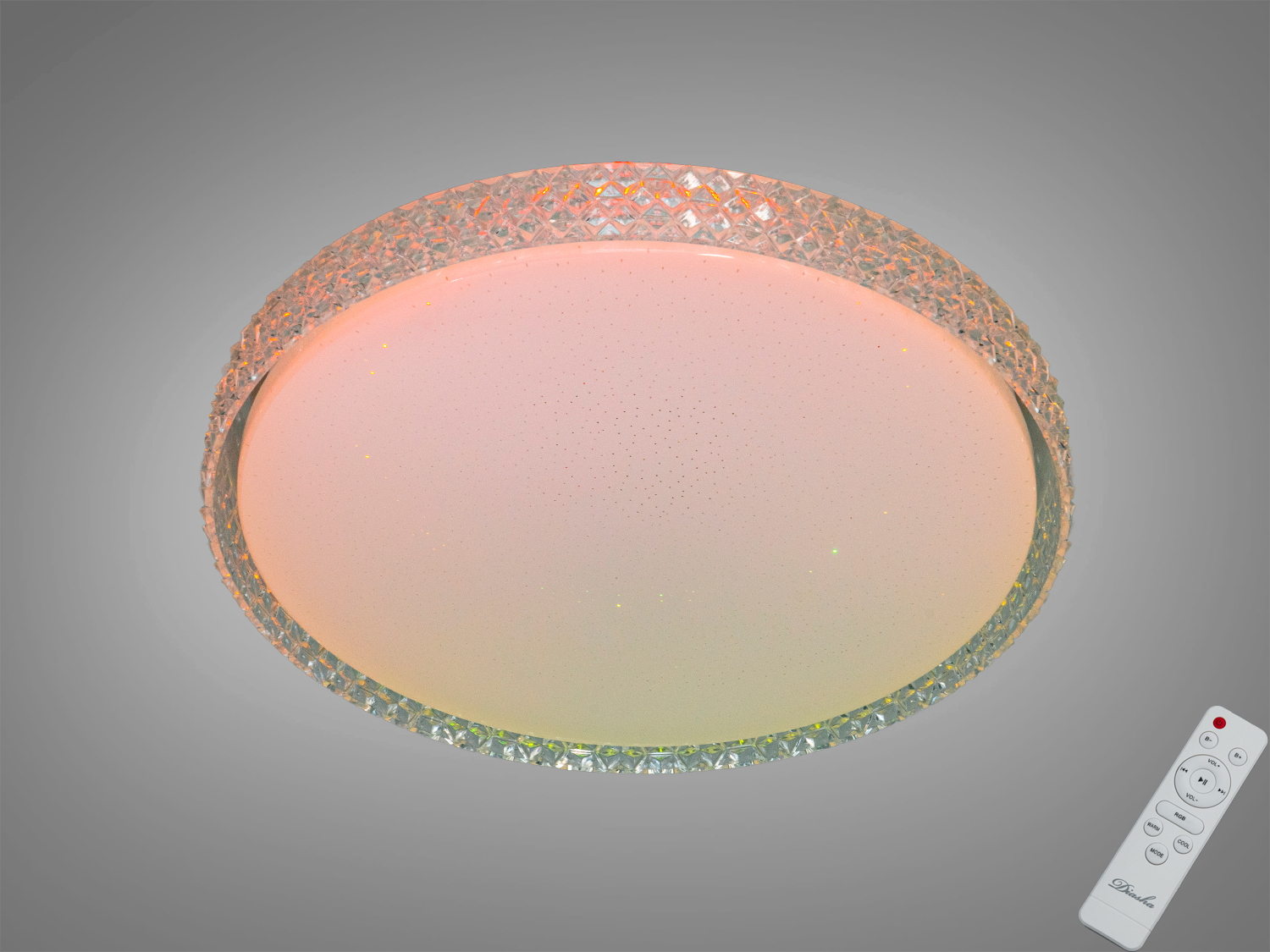 Смарт LED люстра Diasha, біла, 70 Вт для до 12 м². Керування пультом і через застосунок iLink, білий режим і RGB-підсвічування з окремими режимами переливань.