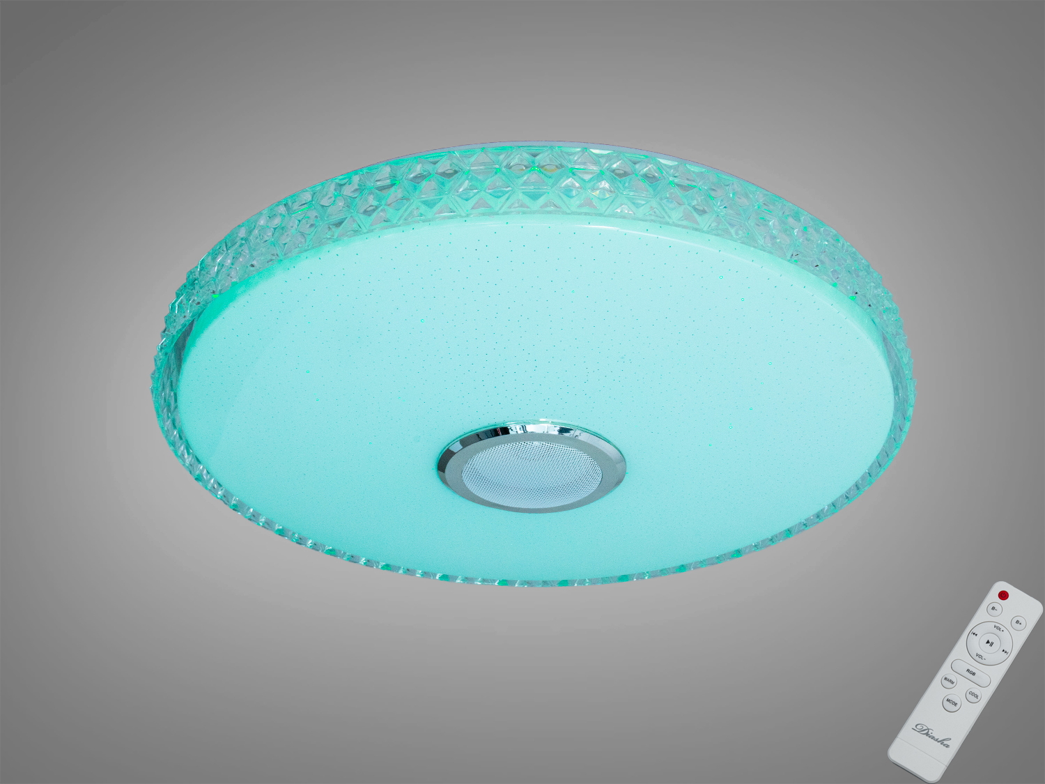 Смарт LED люстра білого кольору з RGB і MP3, 80 Вт, для кімнат до ~14 м². Керування через додаток i-Link або пульт, таймери, музичний режим та еквалайзер.