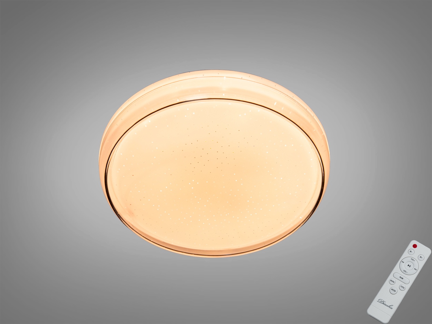 Кругла LED стельова люстра 34 Вт, біла, для кімнат до 6 м². Рівномірне м’яке світло, накладний монтаж, керування від вимикача, без пульта.