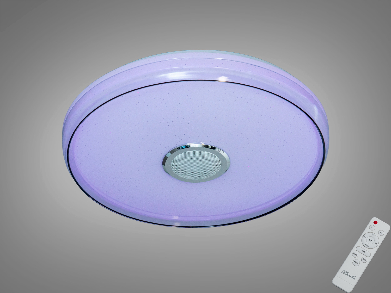 Смарт LED люстра Diasha 80 Вт, біла, RGB. Керування у додатку i-Link і пультом, вбудований Bluetooth-динамік, таймери, підсвітка під музику. Для кімнат до ~14 м².