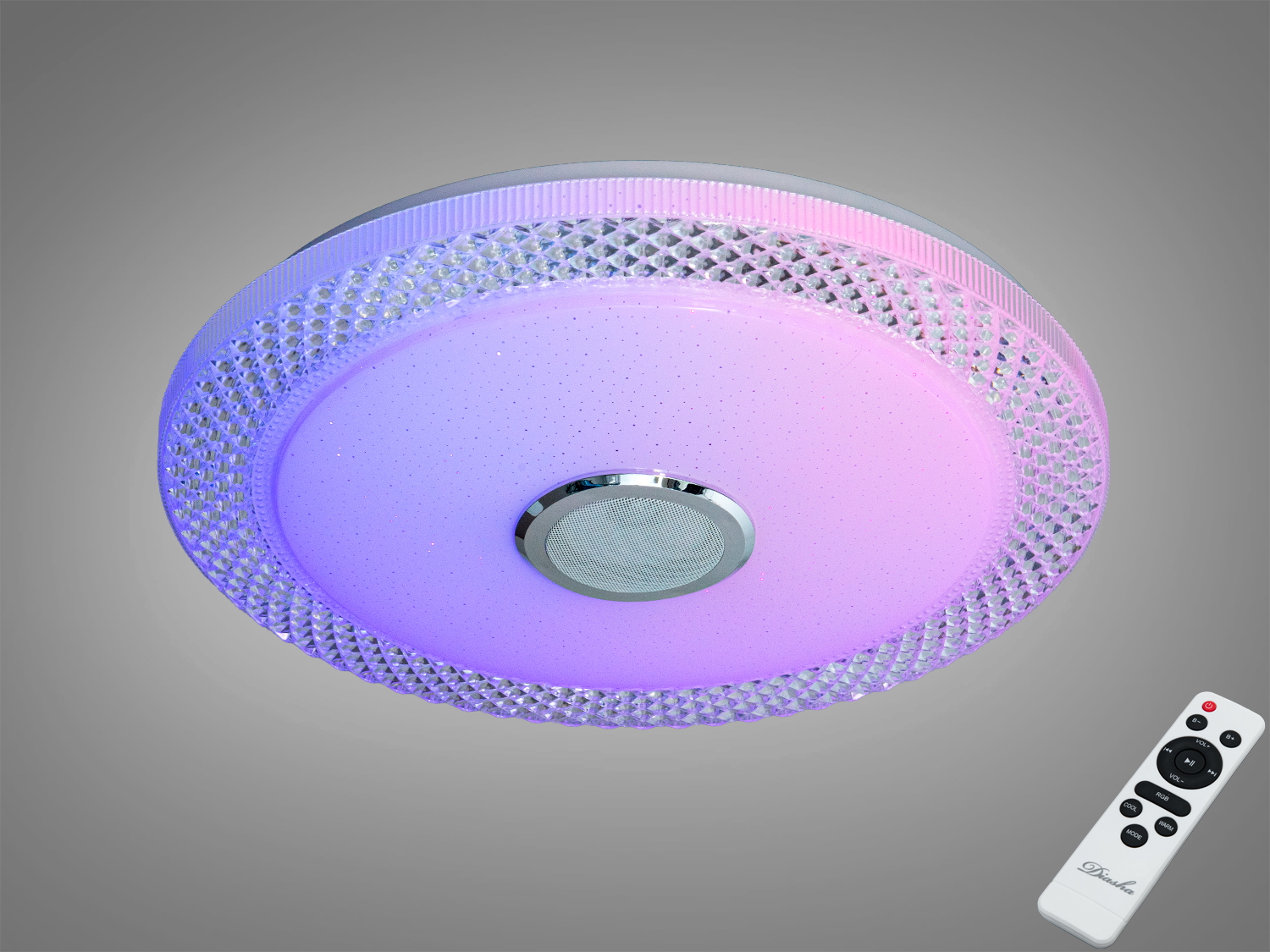 Білий смарт LED світильник 80 Вт з RGB та Bluetooth-колонкою. Керування через Tuya Smart Life або пульт. Освітлення кімнат до ~14 м².