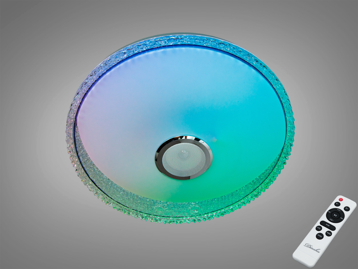 Смарт стельова люстра Diasha 80 Вт з RGB і Bluetooth-колонкою. Керування через TUYA Smart Life або пульт, освітлення кімнат до ~14 м².