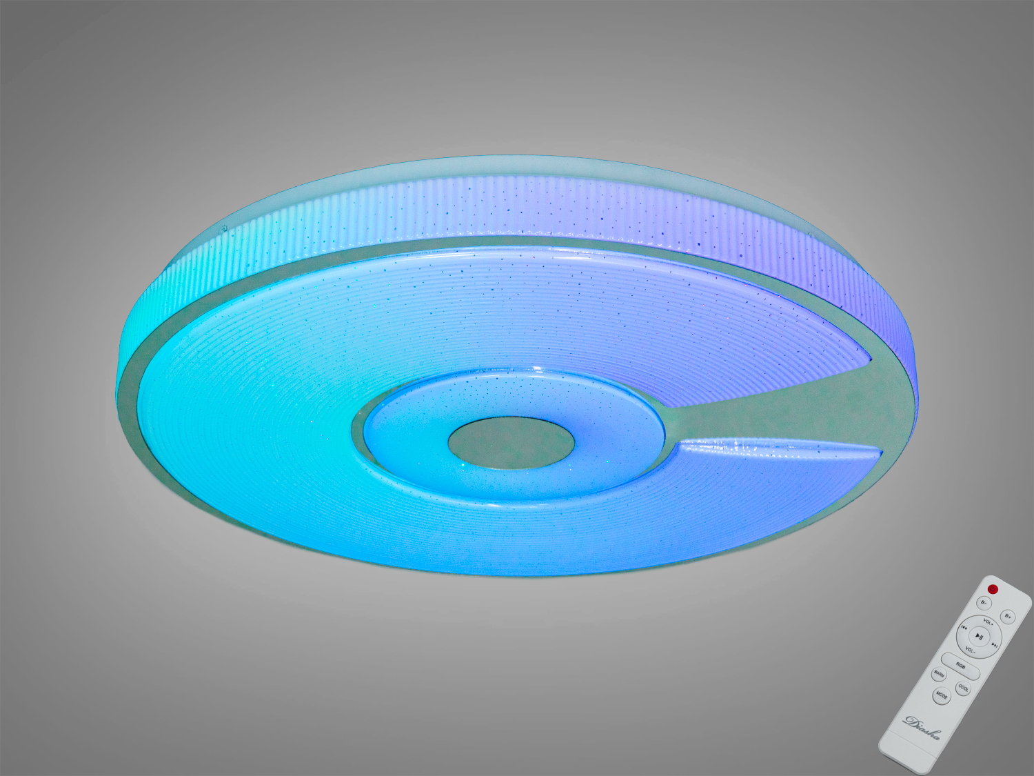 Смарт LED RGB стельова люстра 80 Вт у білому кольорі з пультом і керуванням через застосунок iLink. Рекомендована площа освітлення орієнтовно до 14 м².