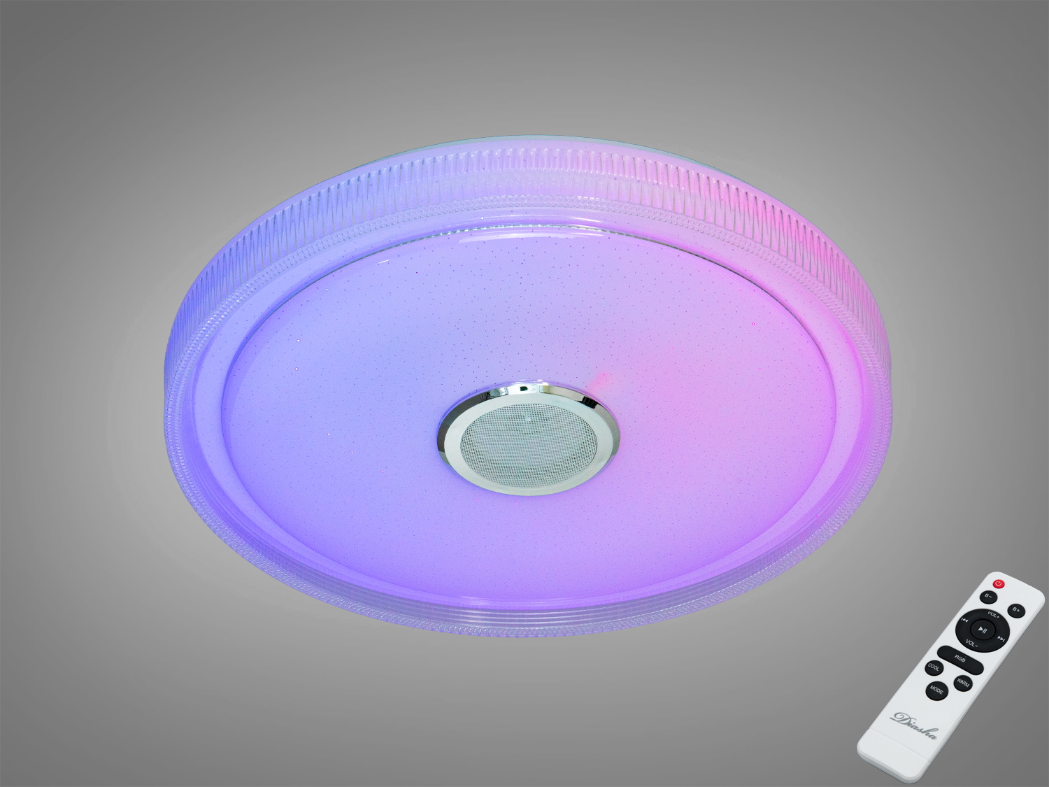 Стельова LED люстра Diasha 80 Вт з RGB, Wi‑Fi і Bluetooth колонкою. Керування через TUYA/Smart Life, сцени, таймери, Music Rhythm. Площа освітлення до ~14 м².
