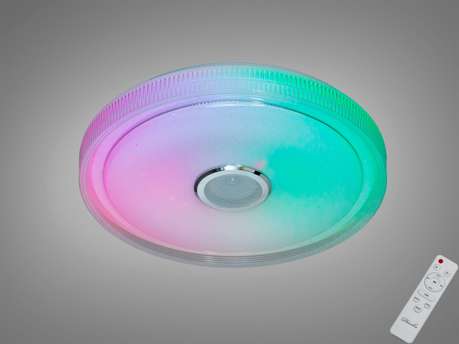 Смарт LED стельова люстра 80 Вт з RGB та Bluetooth-колонкою. Керування додатком i-Link і пультом. Підходить для кімнат до приблизно 14 м².
